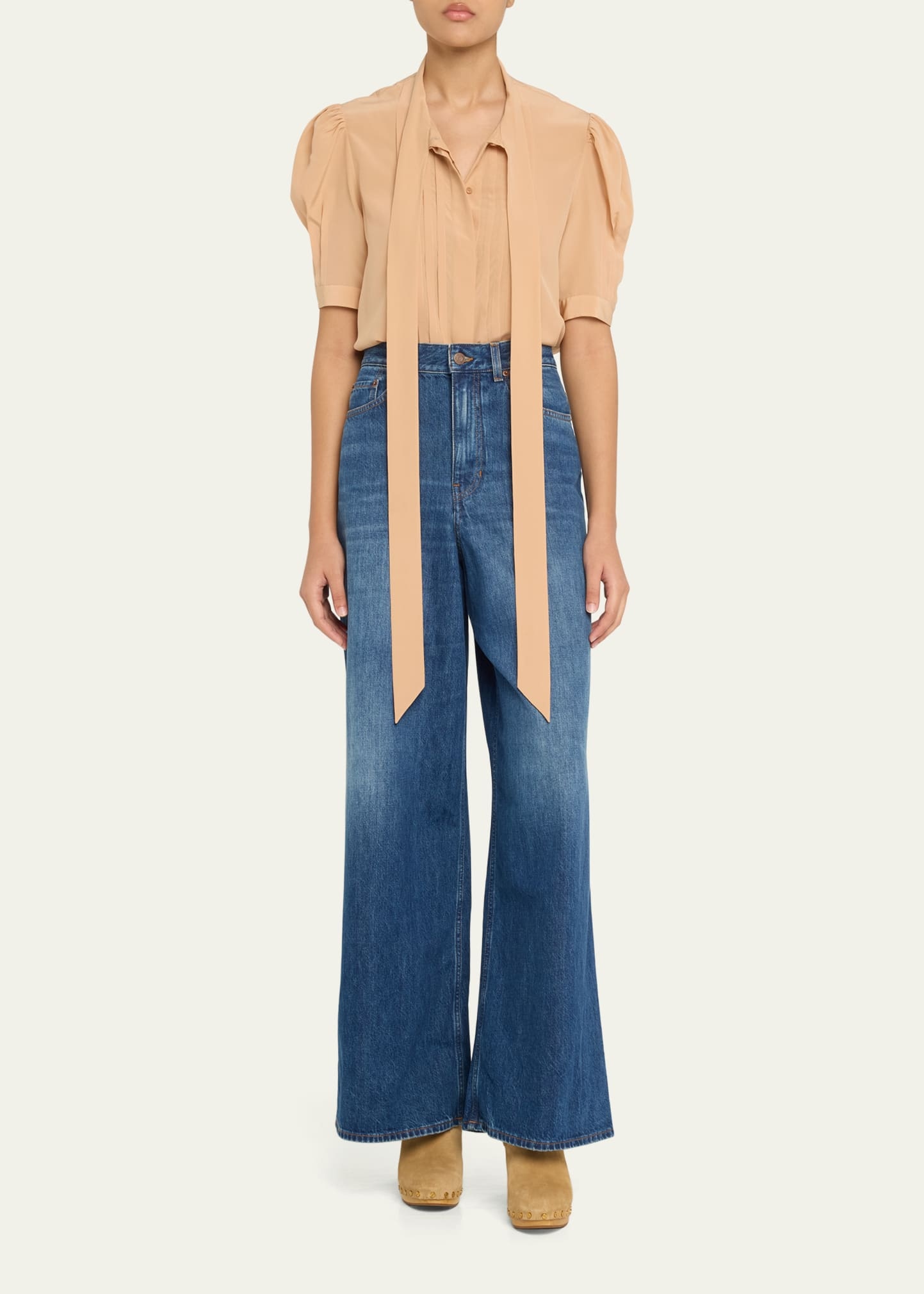 Wide Leg Denim Trousers - 2