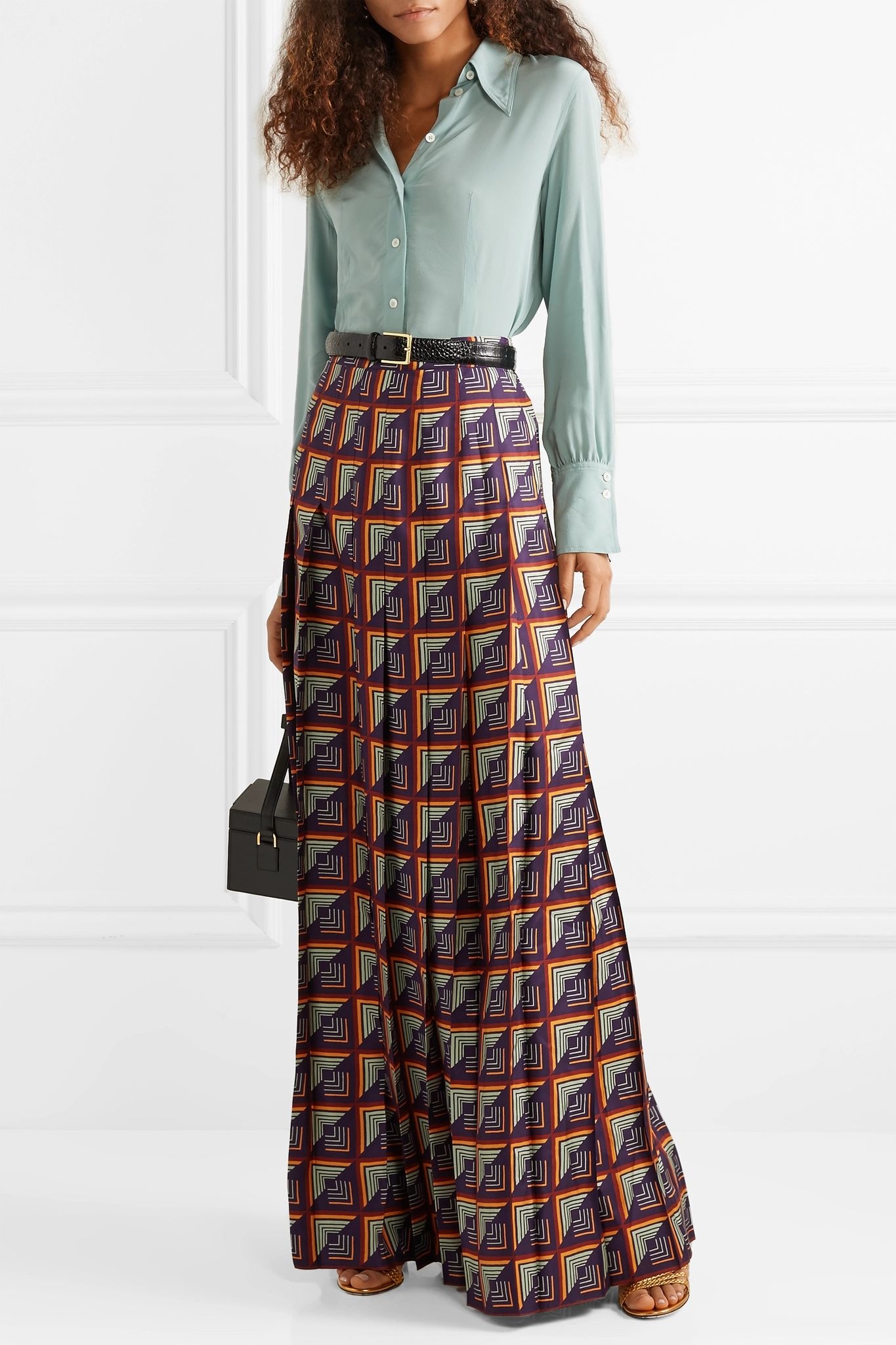 Pleated printed silk-twill maxi skirt - 2