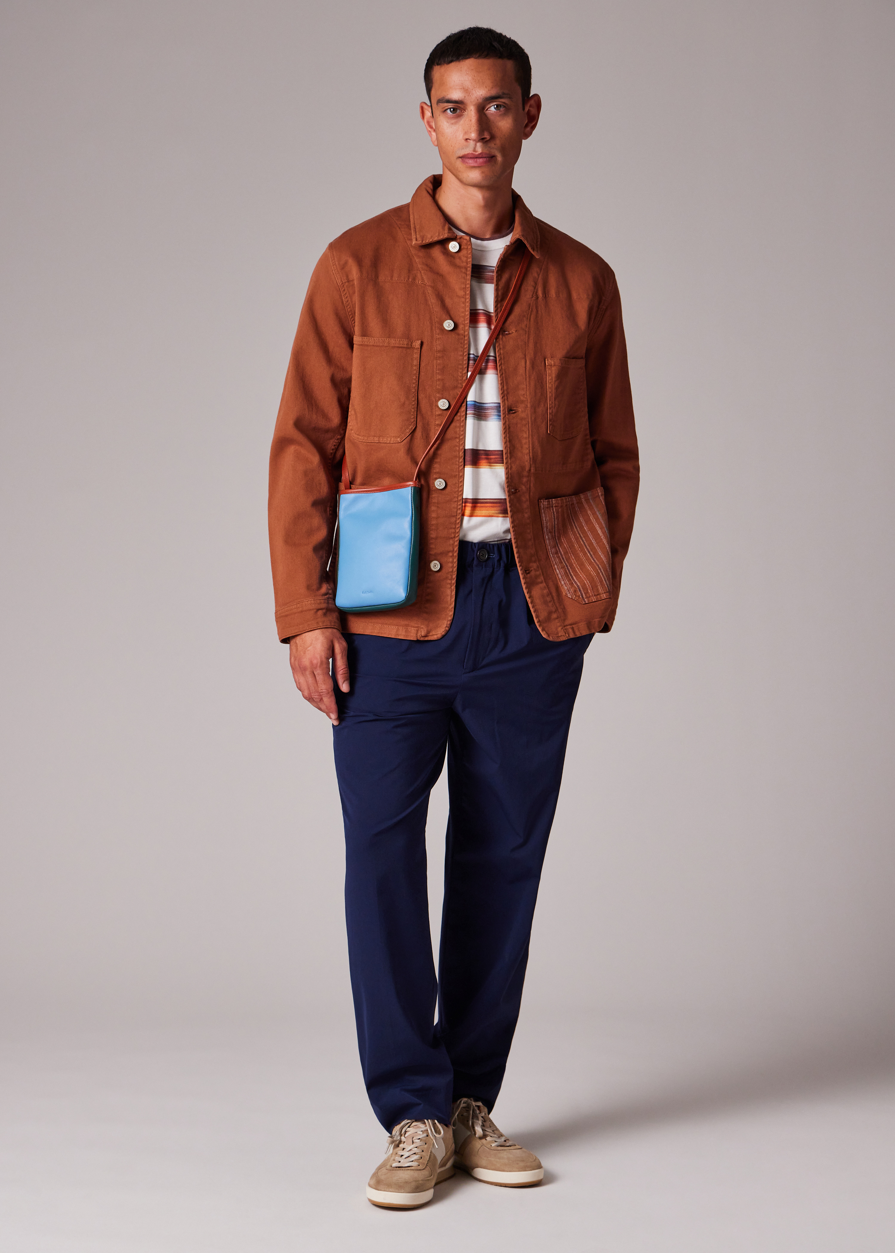 Rust Stretch Cotton-Twill Embroidered Stripe Chore Jacket - 10