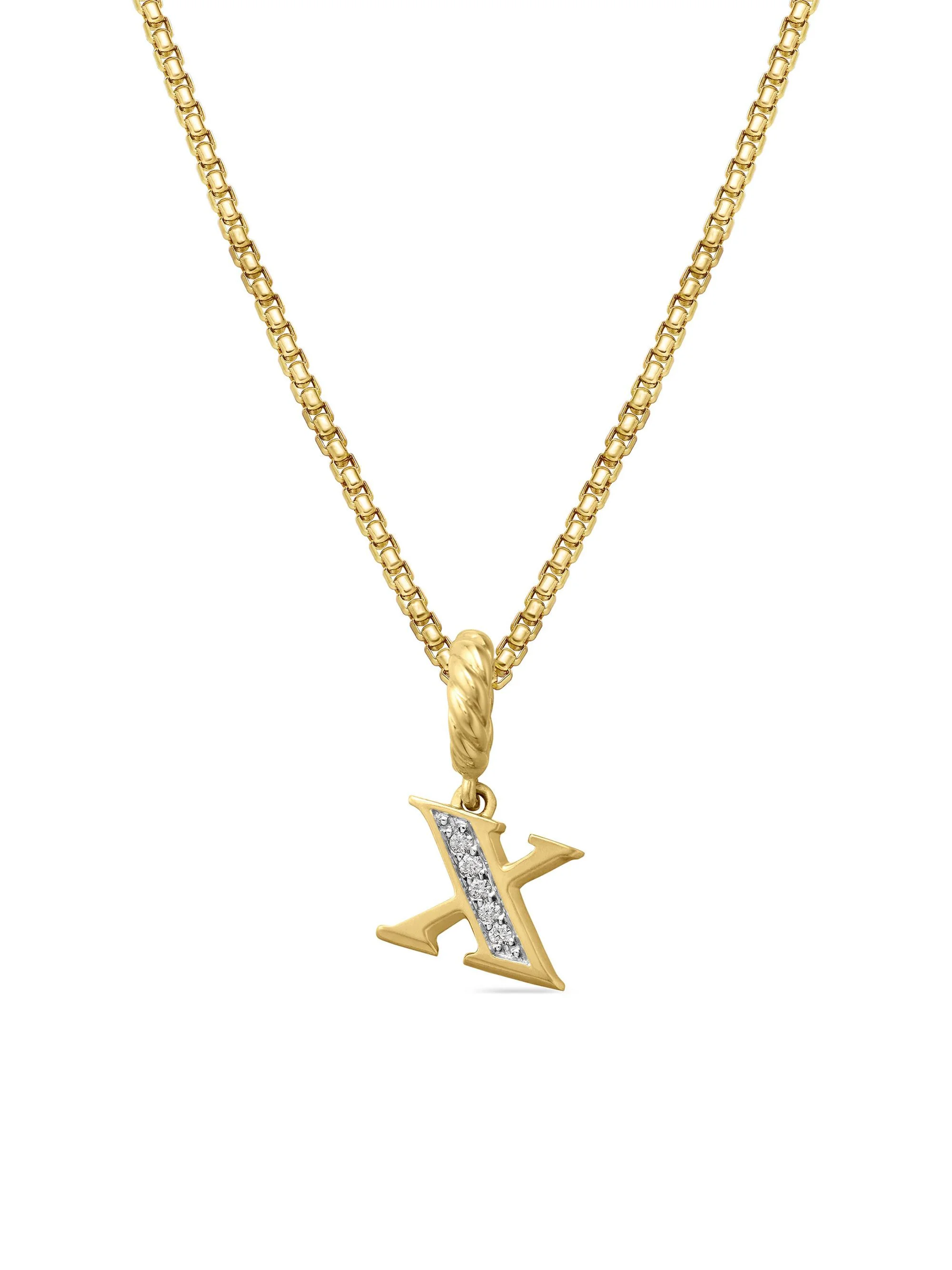 Women's Pavé Initial Pendant in 18K Yellow Gold - Initial X - 1