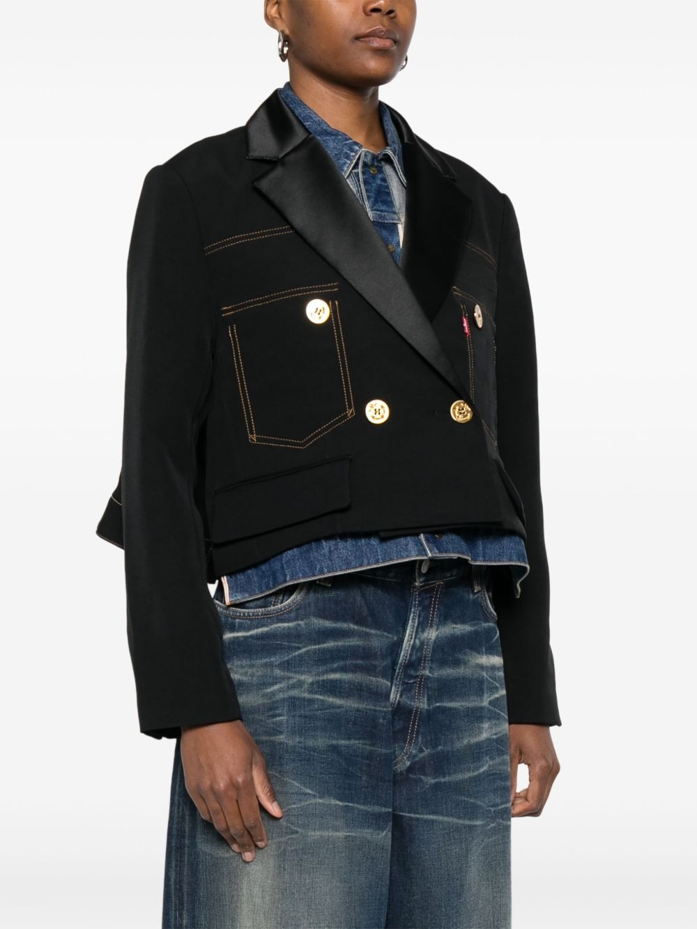 double-breasted denim blazer - 3