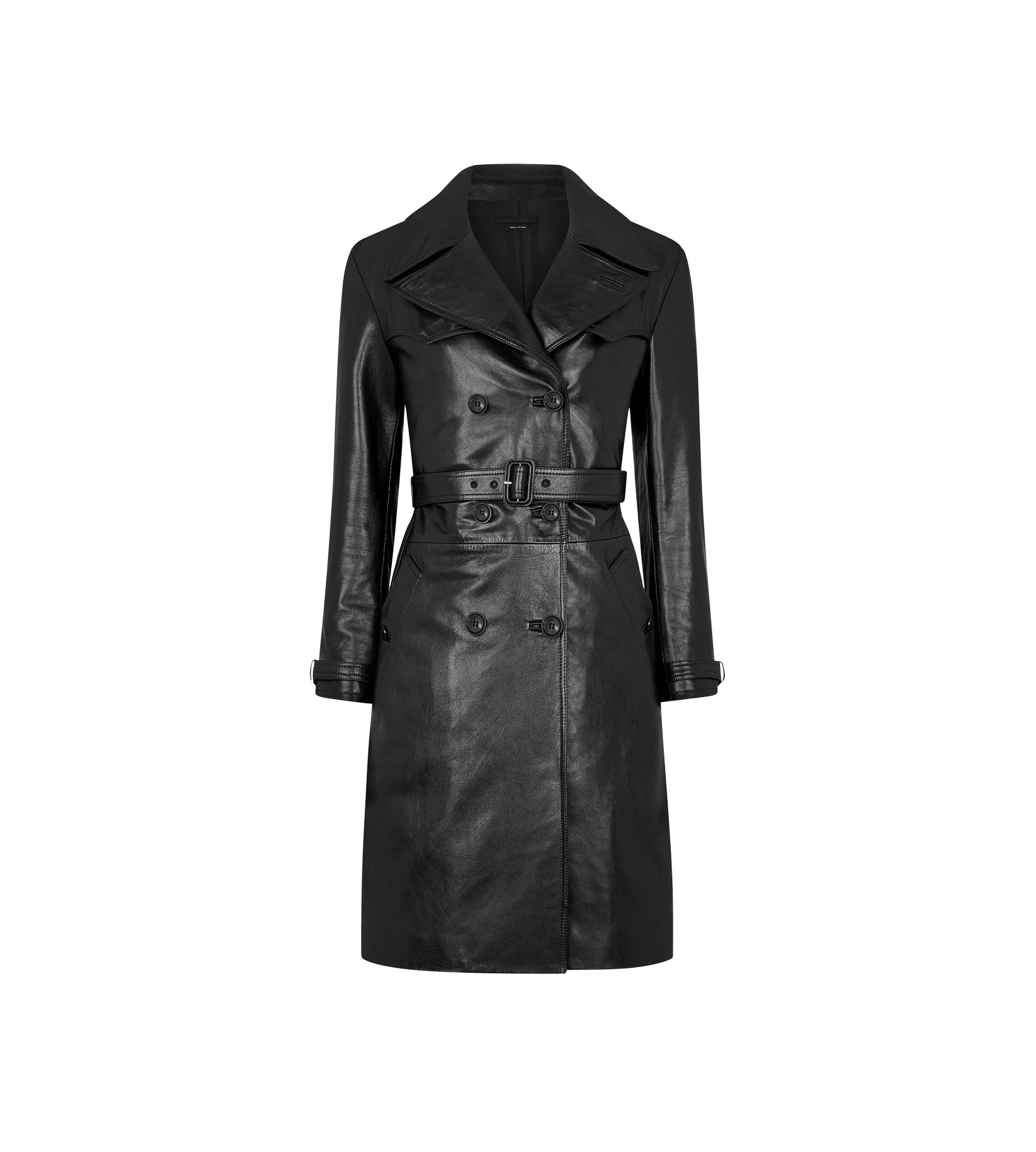 SHINY GOAT PLONGE' DOUBLE BREASTED TRENCH COAT - 1
