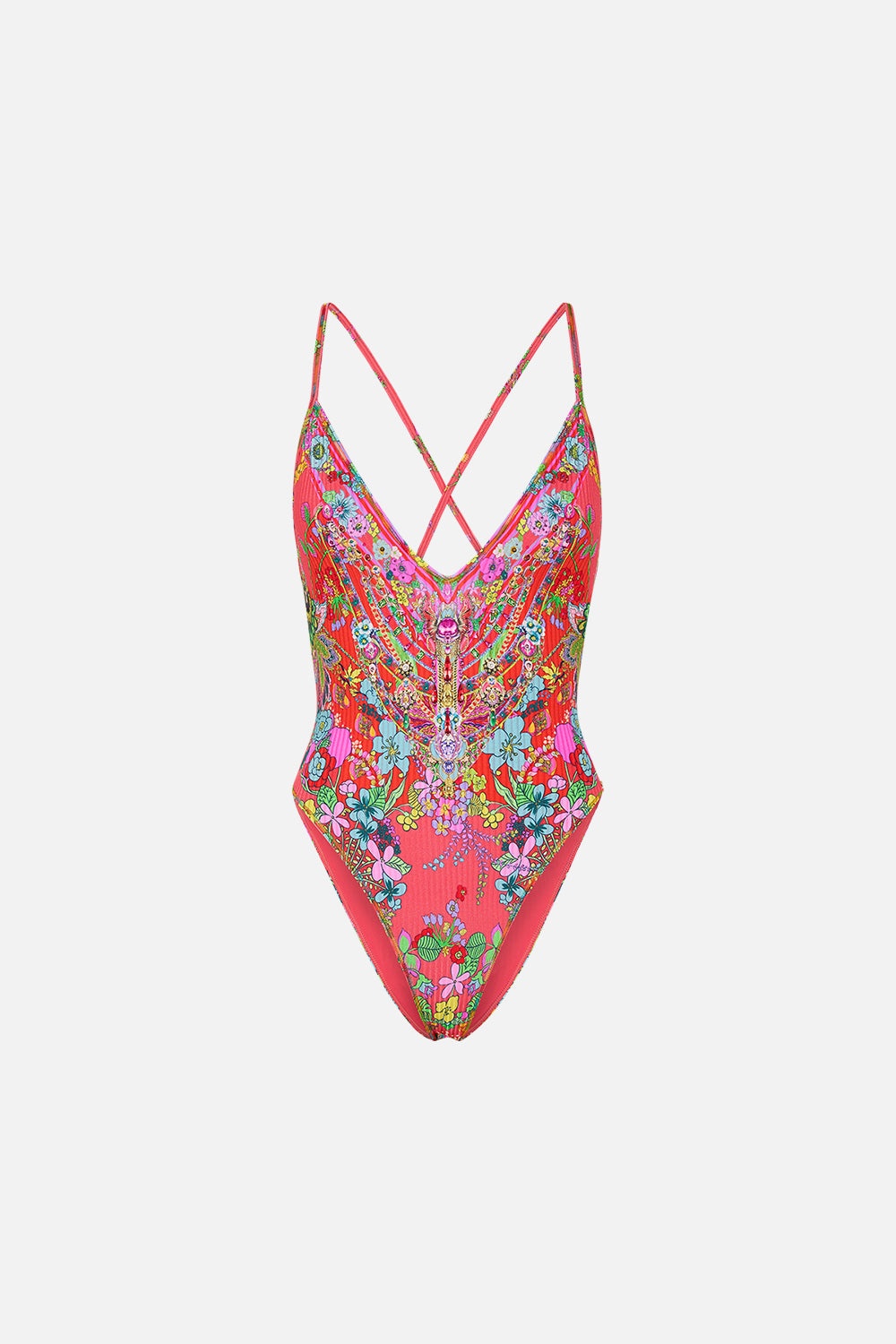 V NECK ONE PIECE WITH MULTICLR STITCH - 1