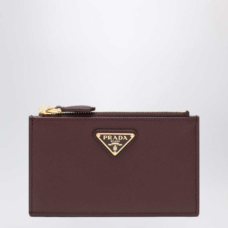 Prada Burgundy Saffiano Zipped Card Case Women - 1