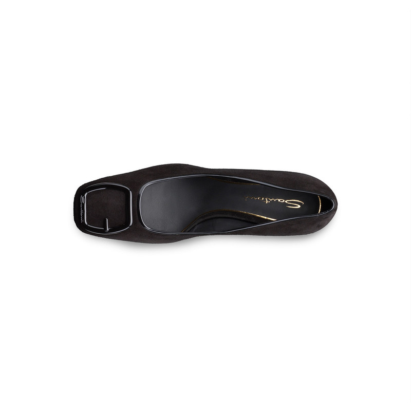 Women's black suede mid-heel pump 5