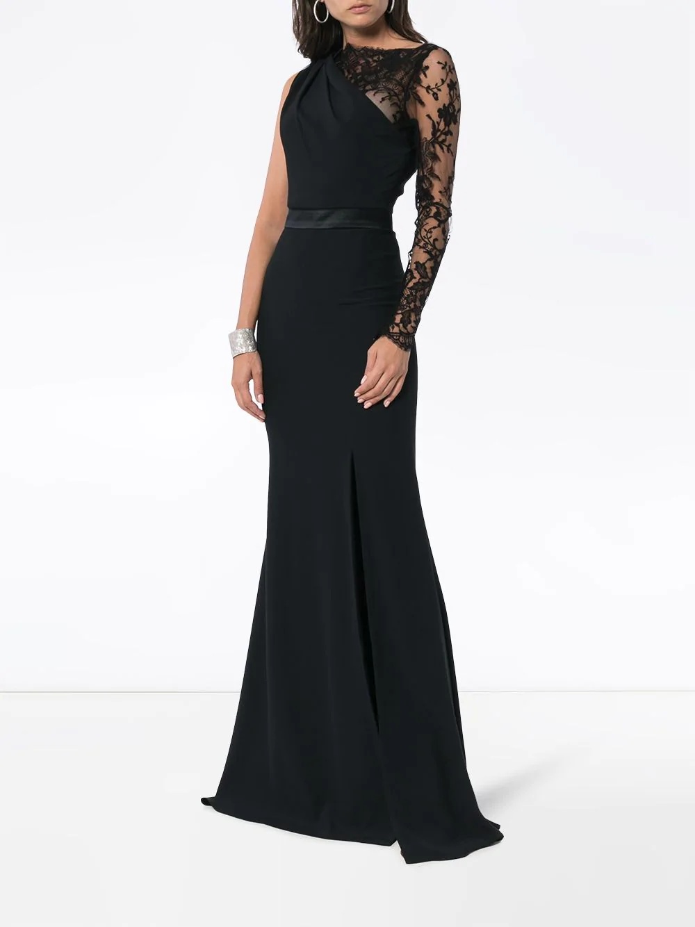 lace sleeve silk gown - 3