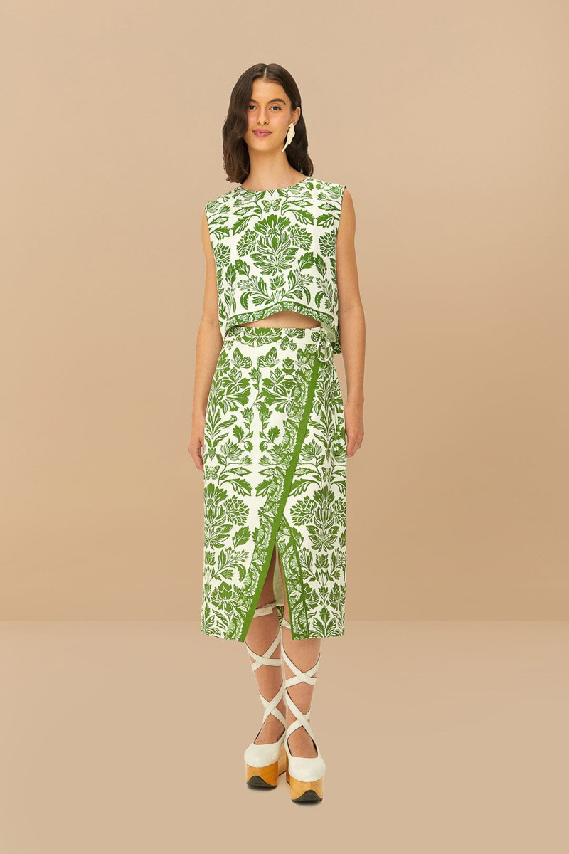 Green Delicate Tapestry Lenzing™ Ecovero™ Euroflax™ Midi Skirt 1