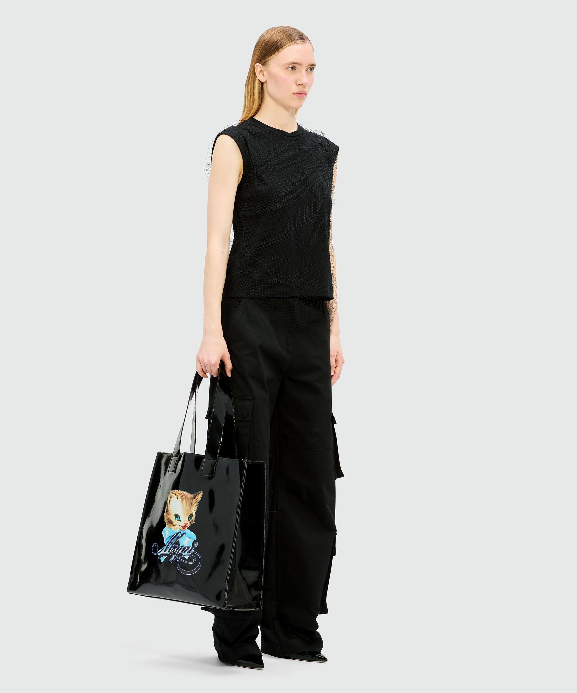 Black cotton jersey top with tulle layer - 4