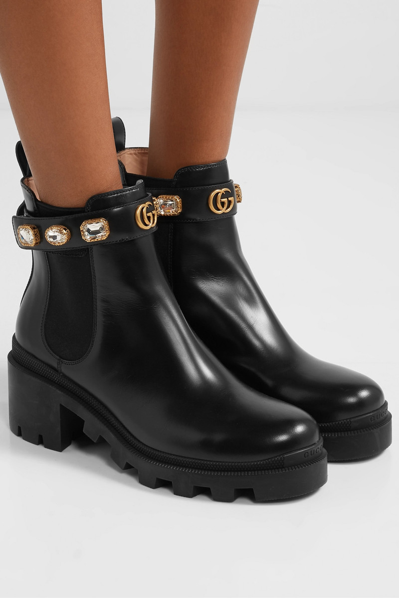 GUCCI Crystal-embellished leather Chelsea boots outlook