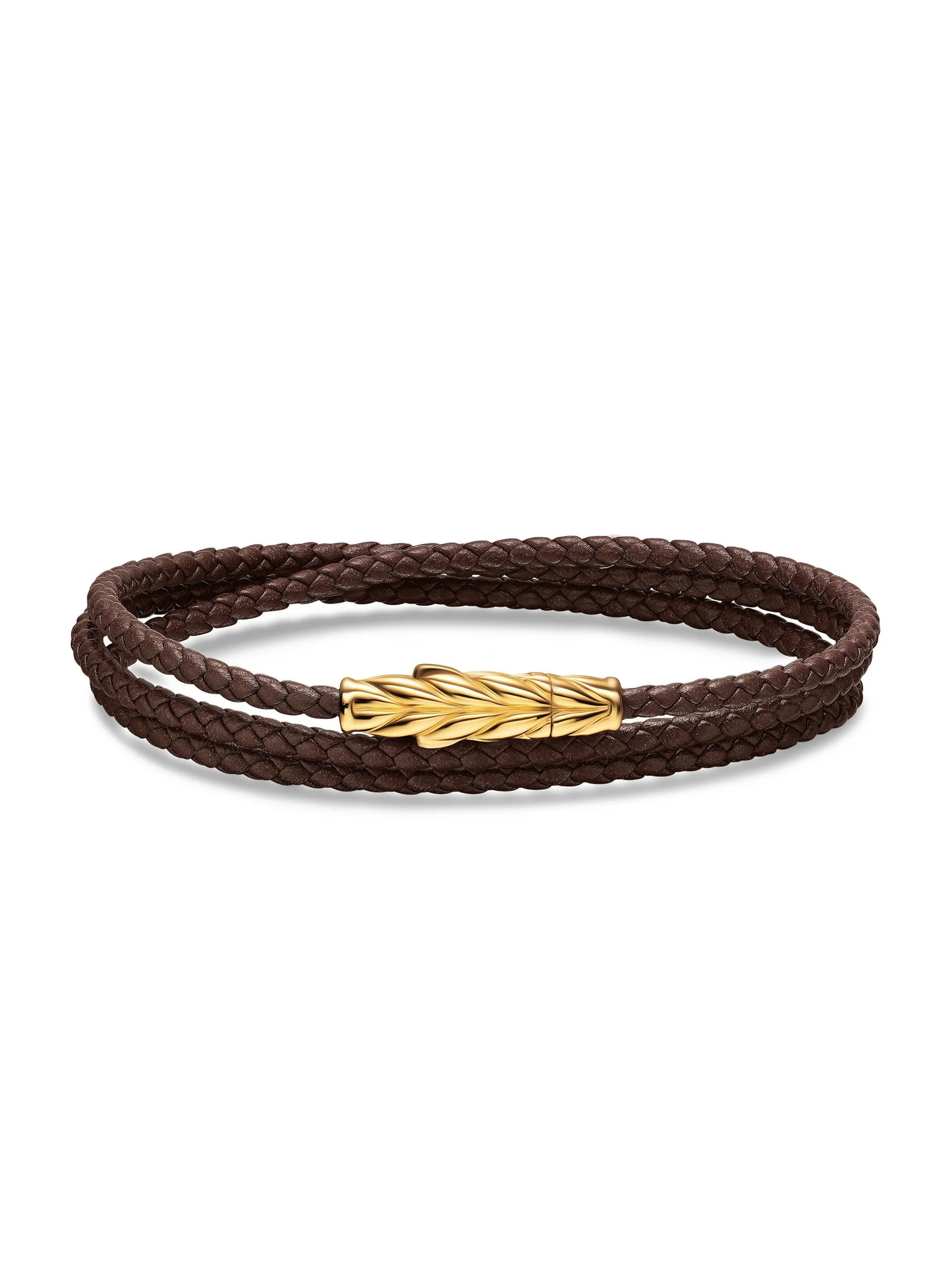 Men's Chevron Triple Wrap Bracelet in Leather - Brown - 1