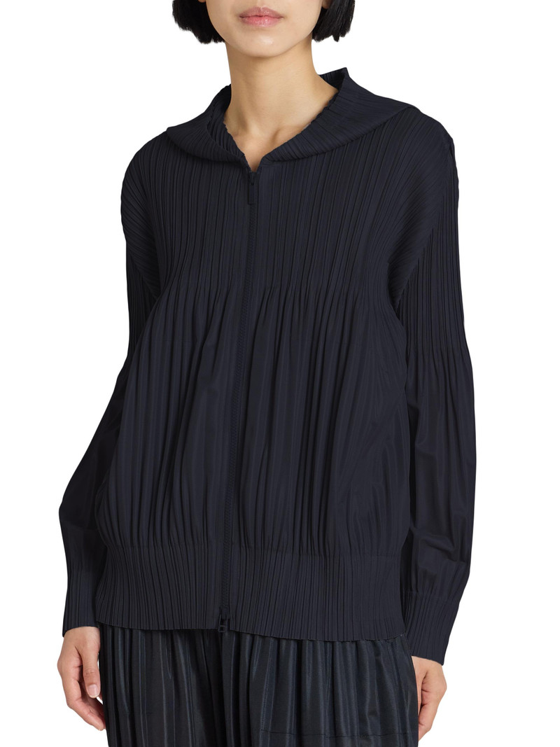 Women's Fluffy Basics Plissé Zip Hoodie - Black 3