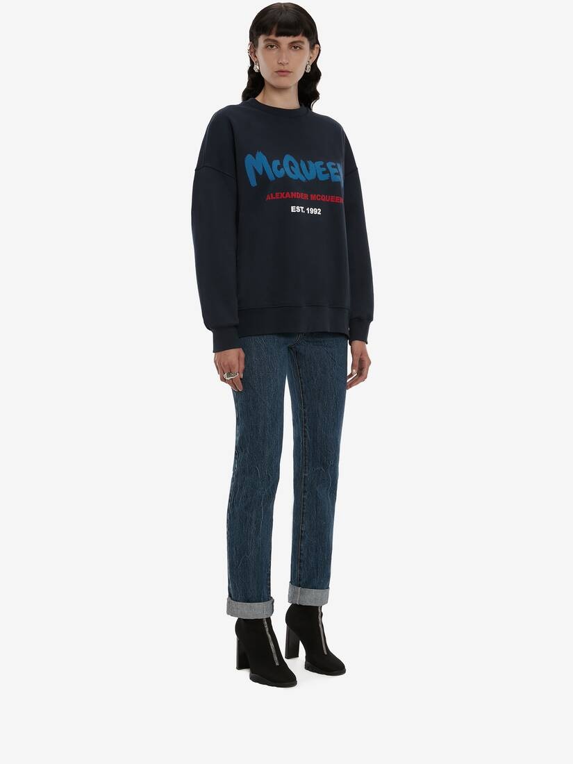 Mcqueen Graffiti Sweatshirt in Navy - 3