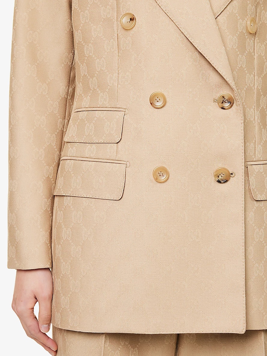 Monogram-pattern double-breasted wool jacket - 5
