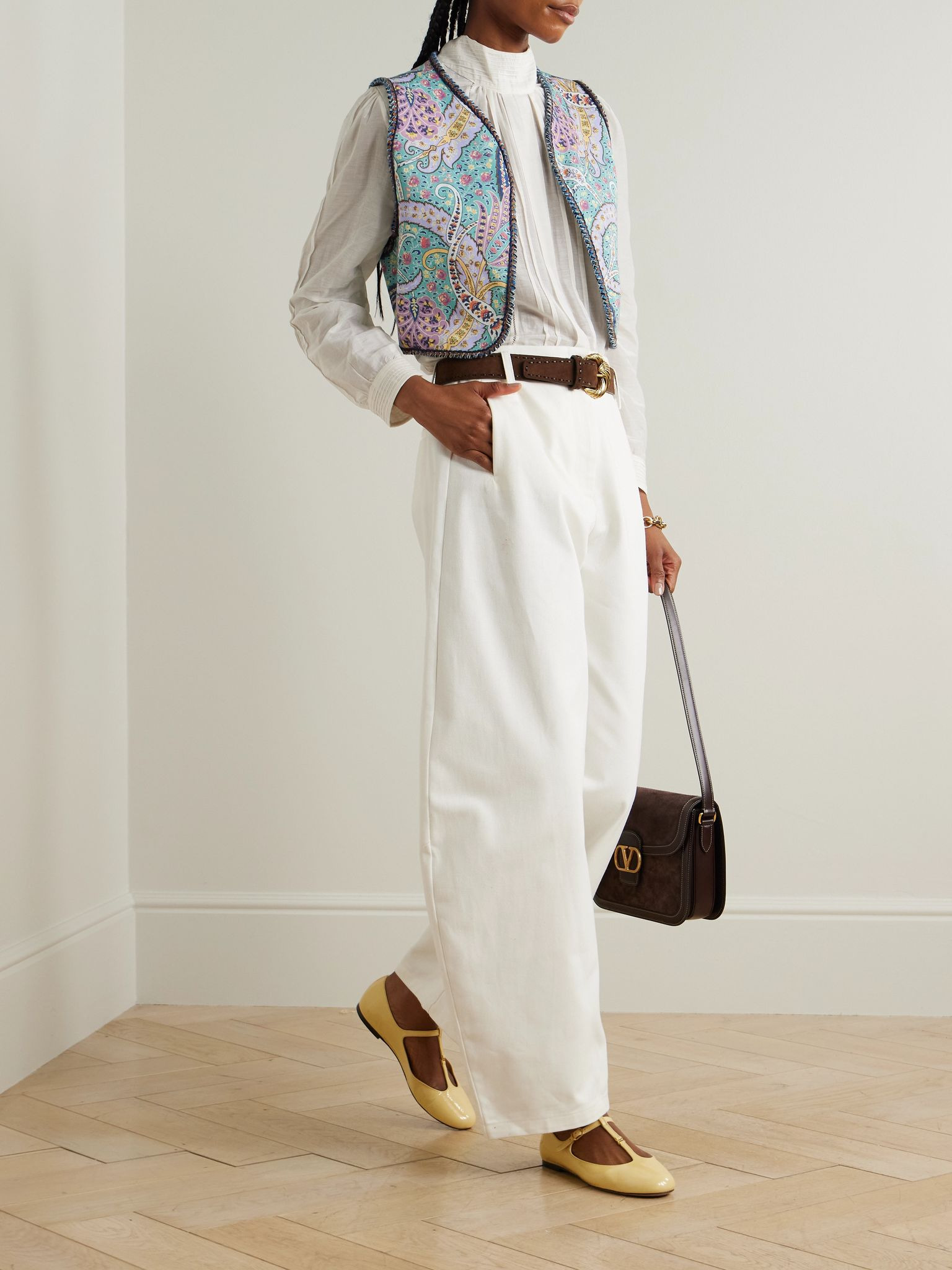 Cropped embroidered denim vest Light blue - 2