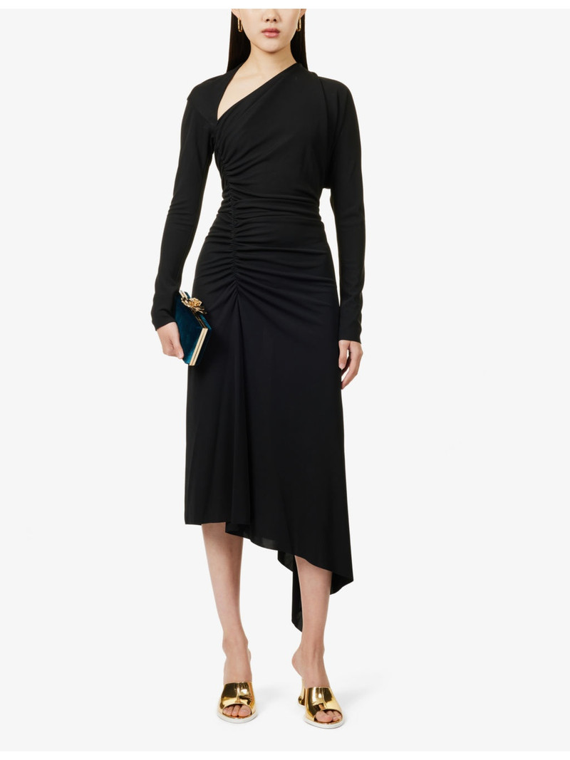 Victoria Beckham Slash-neck ruched woven-midi dress outlook