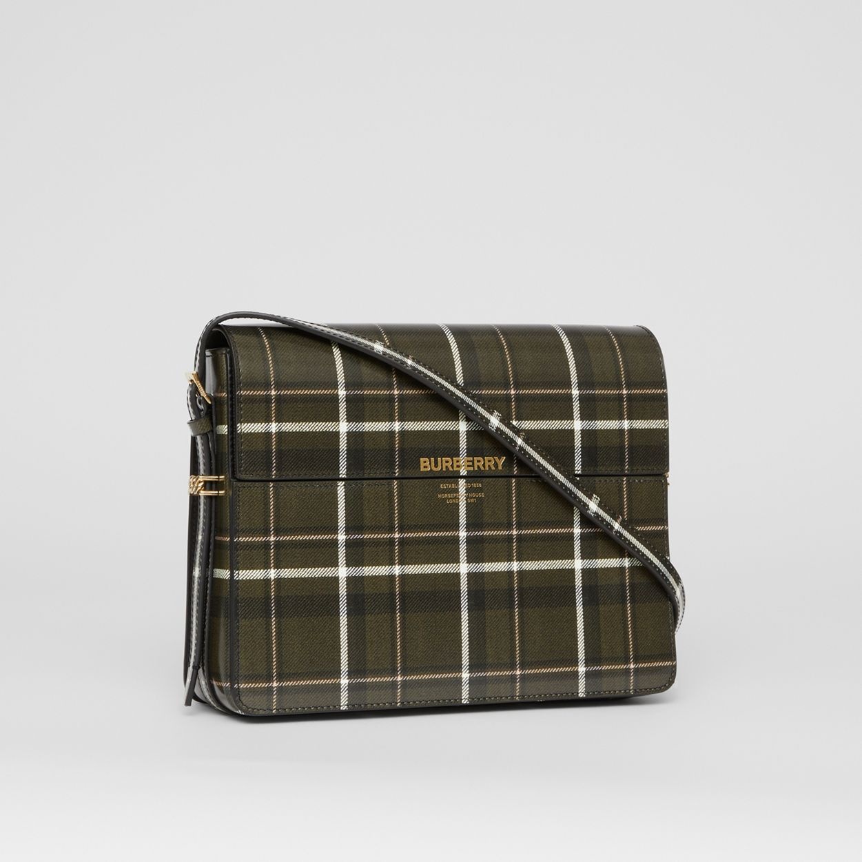 Large Tartan Print Leather Grace Bag - 6