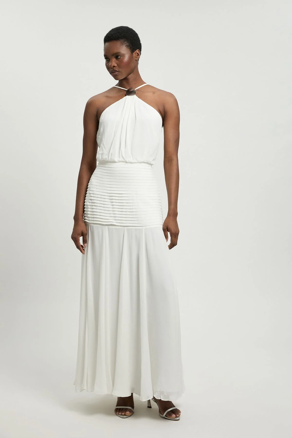 Petite Viscose Georgette Drop Hem Woven Halter Neck Maxi Dress - 1