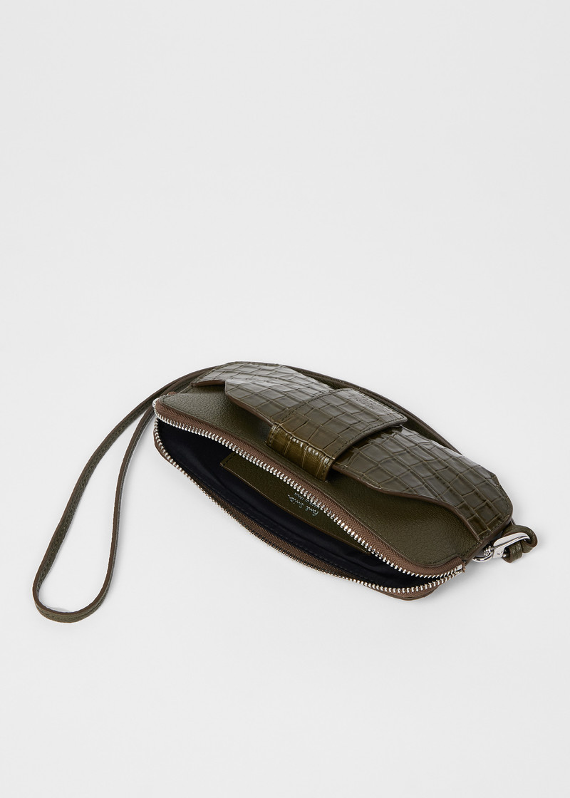 Paul Smith Olive Green Croc Travel Pouch outlook