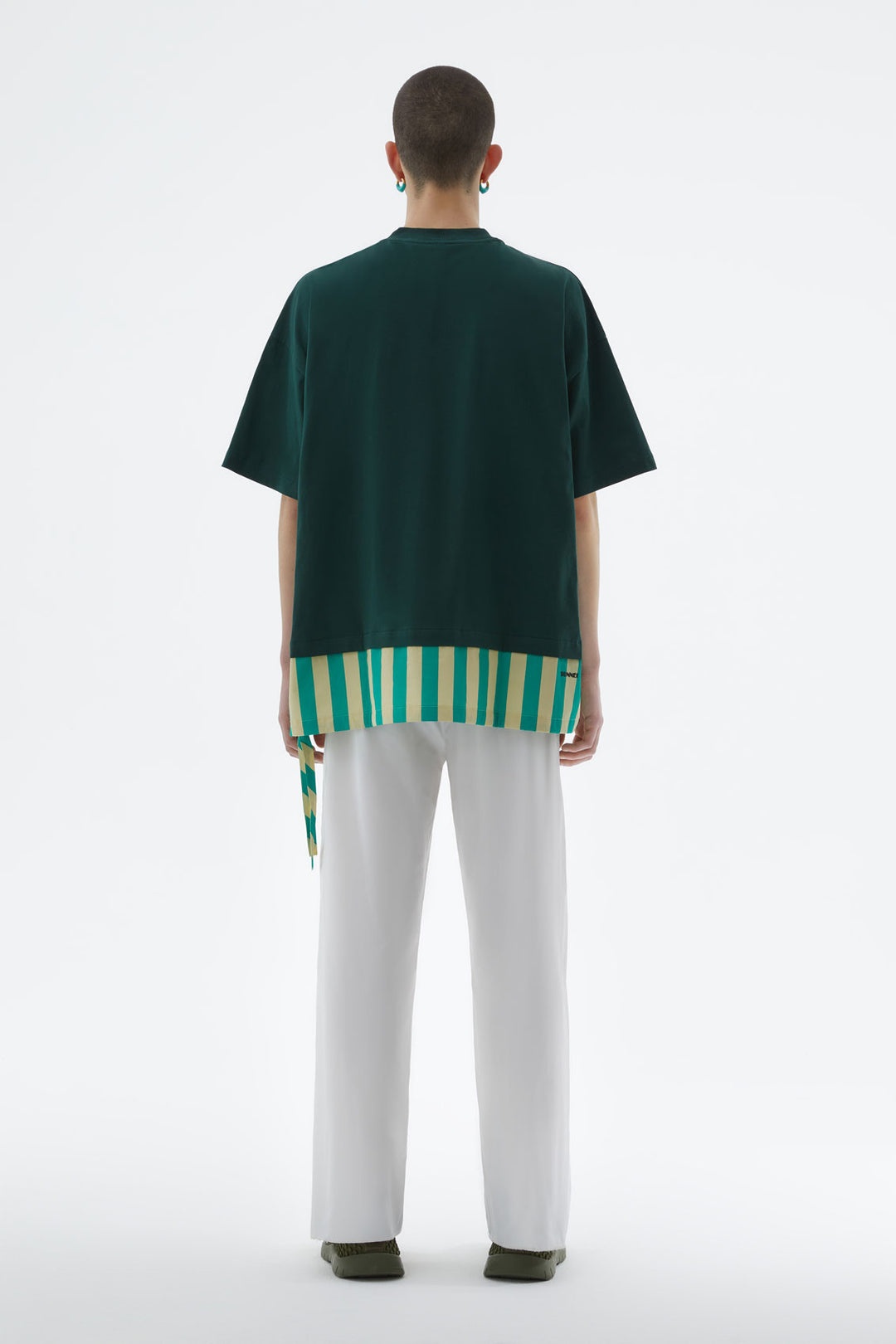 DARK GREEN T-SHIRT WITH STRIPED DETAIL - 4