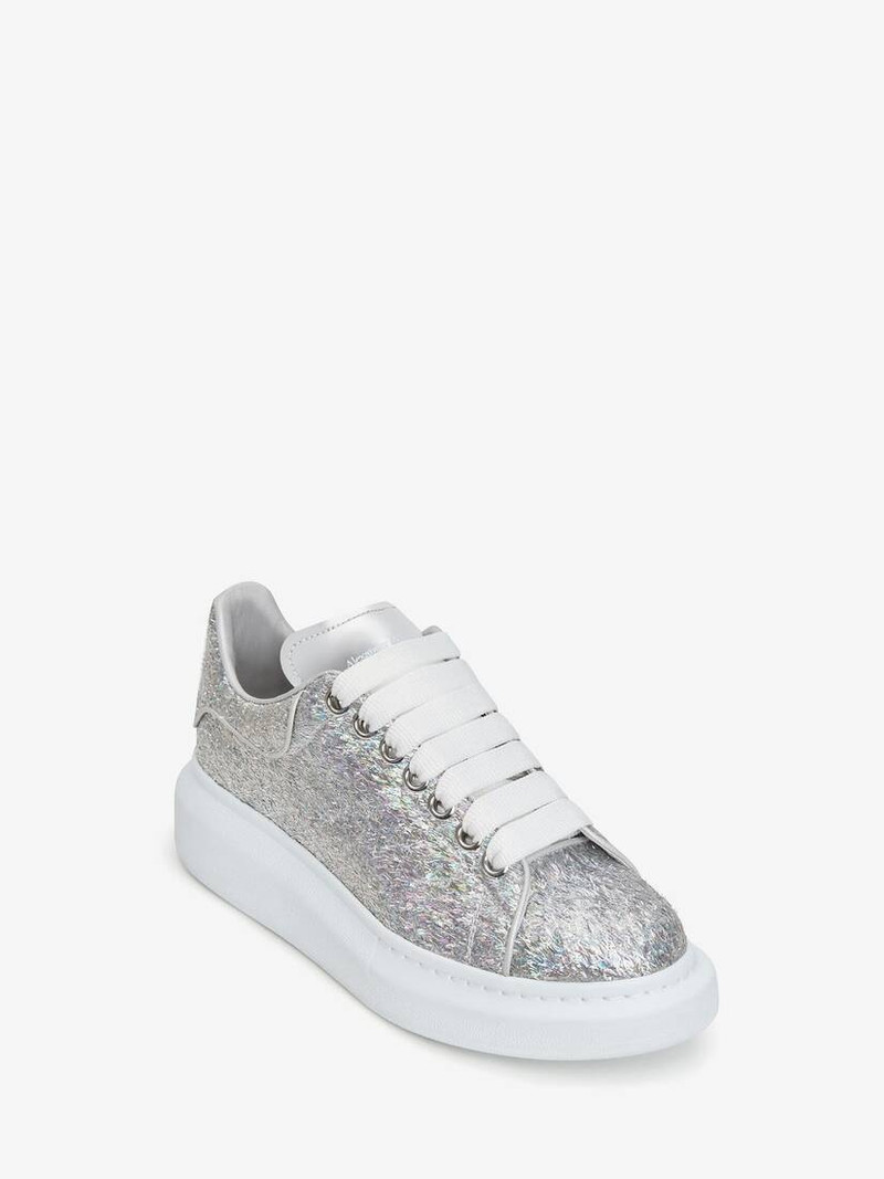Alexander McQueen Women's Glitter Oversized Sneaker in Silver/white outlook