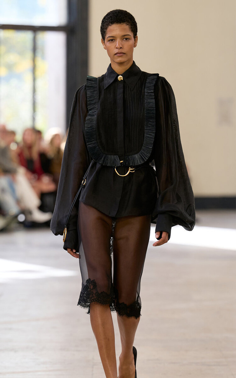 Aje. Perilla Voluminous Linen-Blend Blouse black outlook