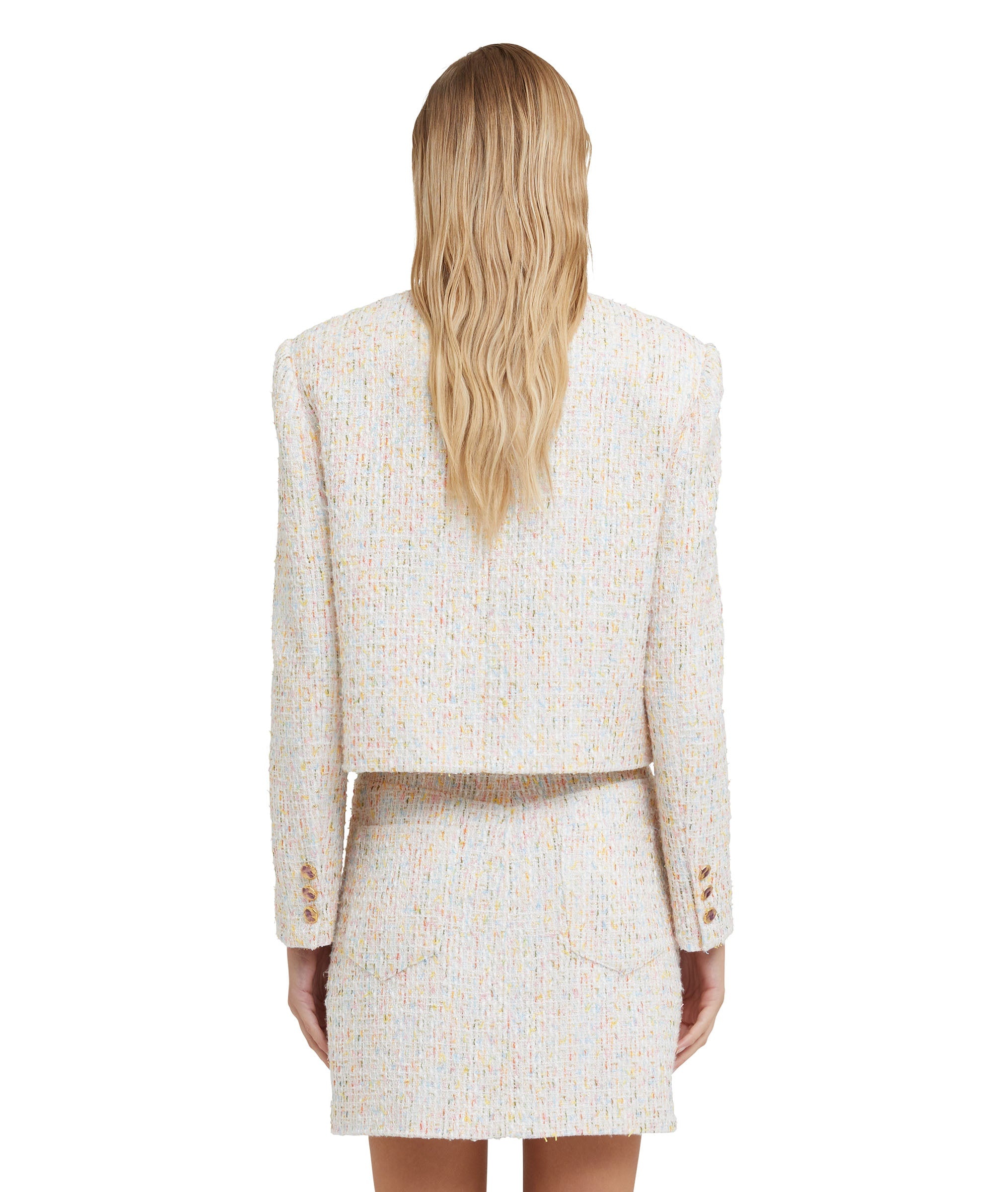 Multicolor tweed short jacket with  pockets - 3
