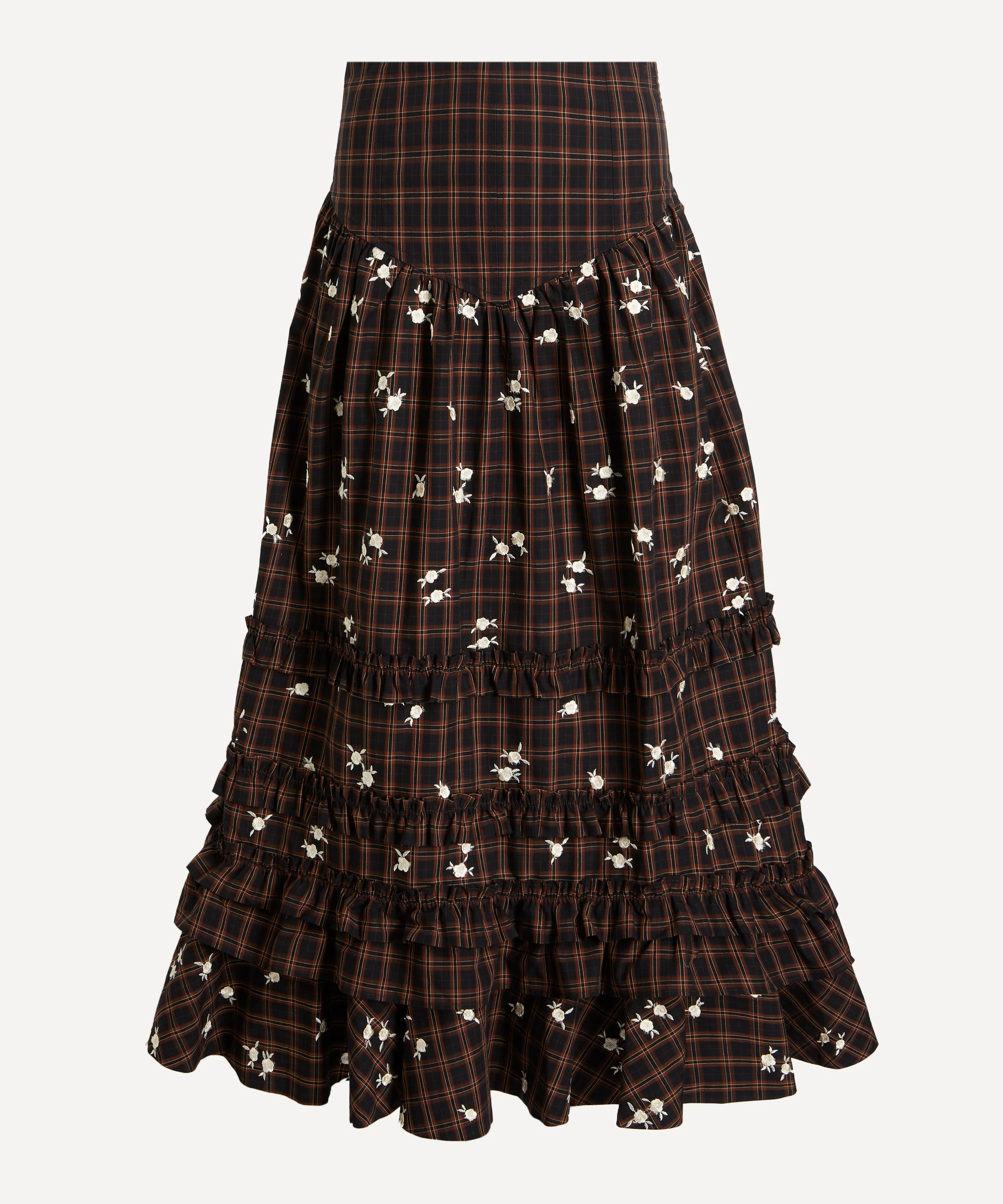 Printed Check Cotton Midi Skirt - 1