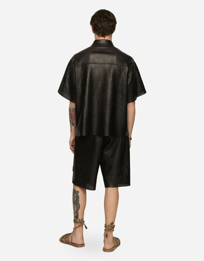 Openwork leather shirt with brand plate 3