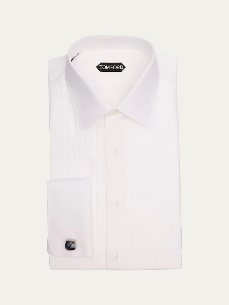 Men's French Cuff Pleated Dress Shirt - 1