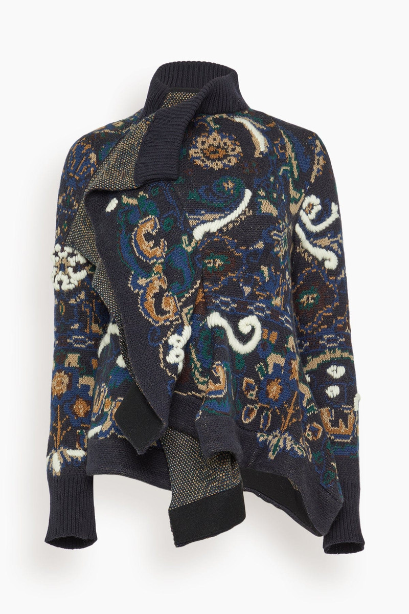 Floral Jacquard Knit Blouson in Navy 1