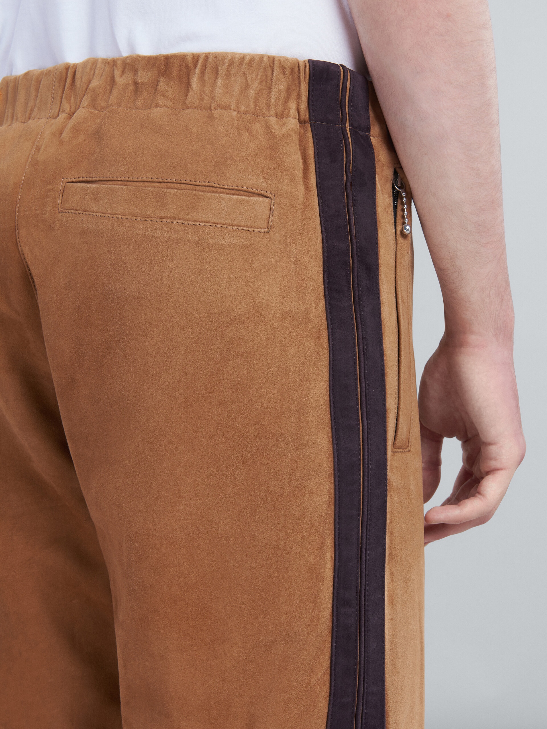 BROWN SUEDE TROUSERS WITH NAPPA BANDS - 4