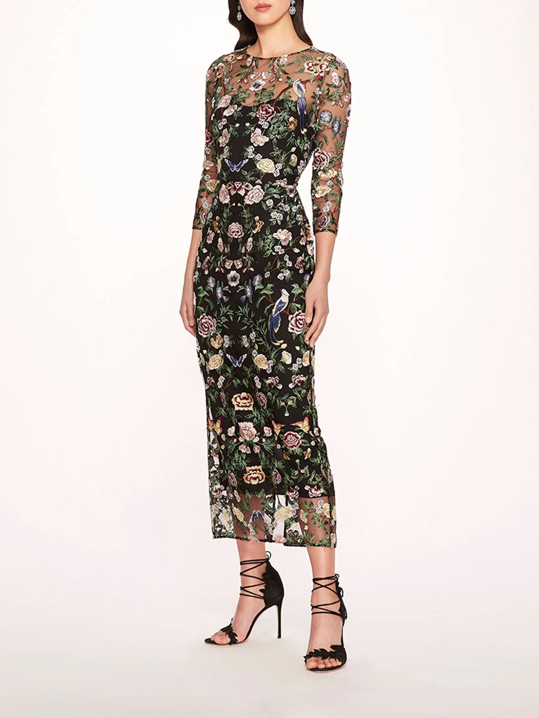 LONG BOTANICAL EMBROIDERED MIDI DRESS - 1