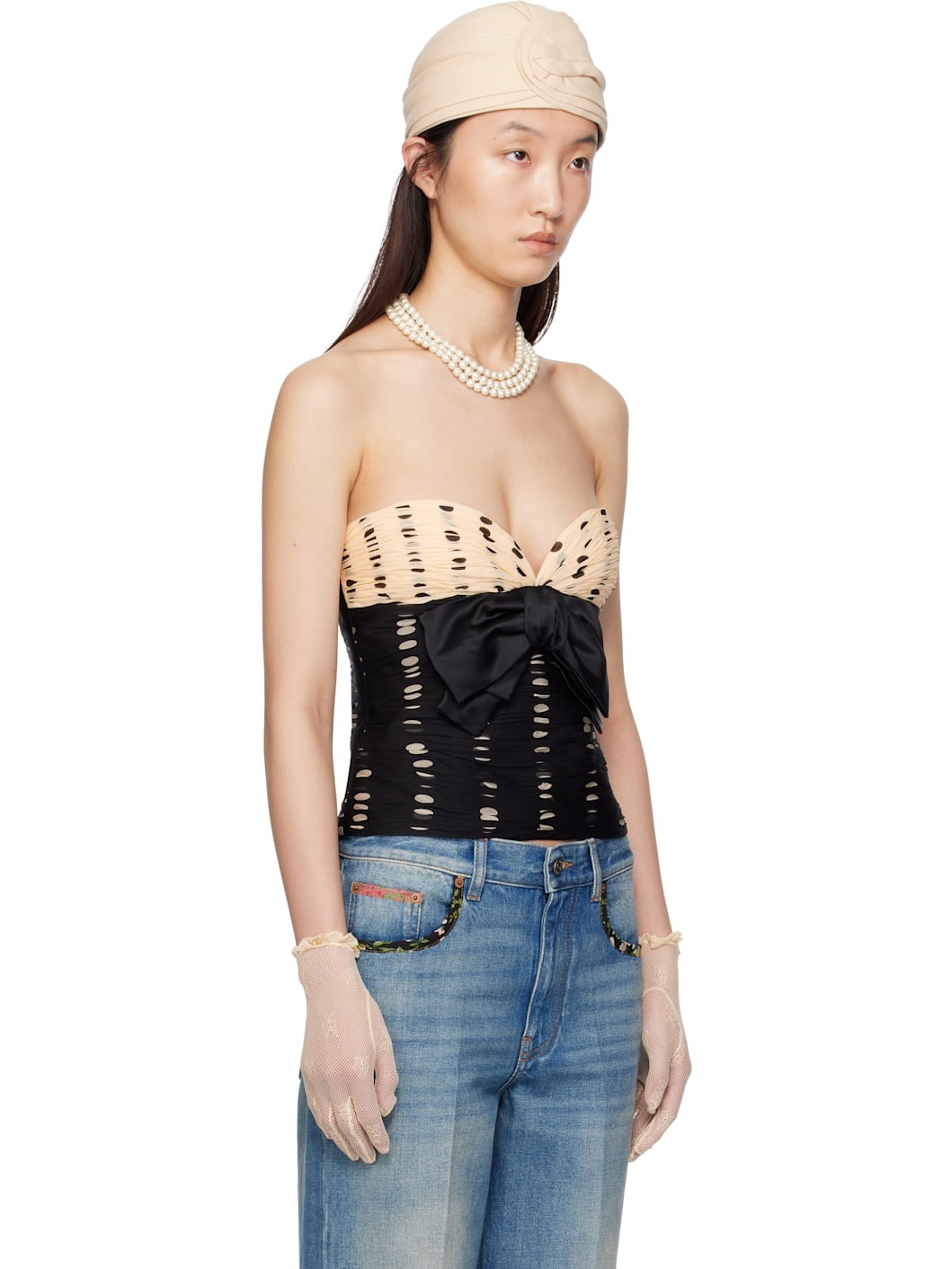 Black & Off-White Chiffon Plusdepois Print Top - 2