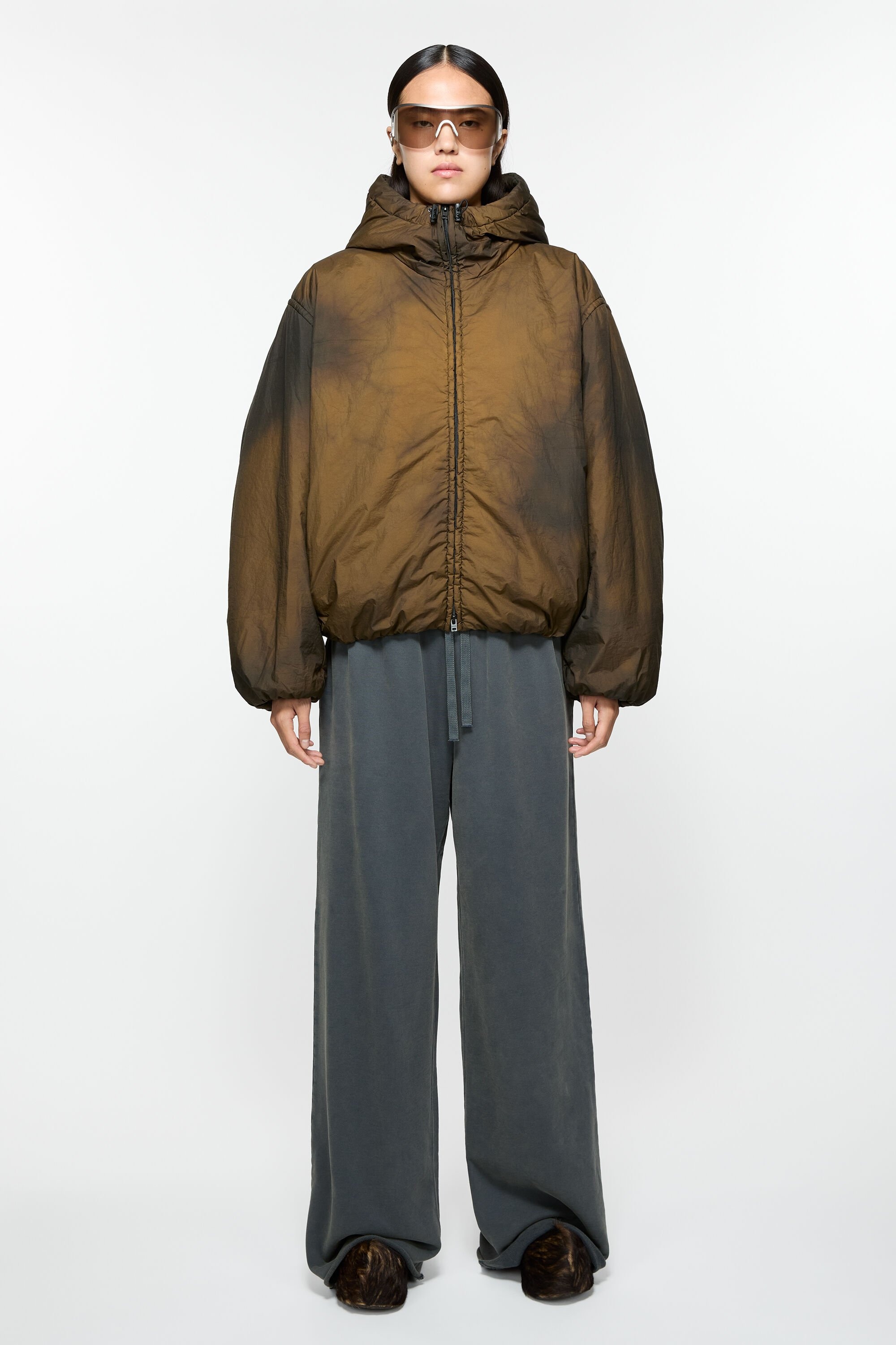 Hooded puffer jacket - Beige/black - 2