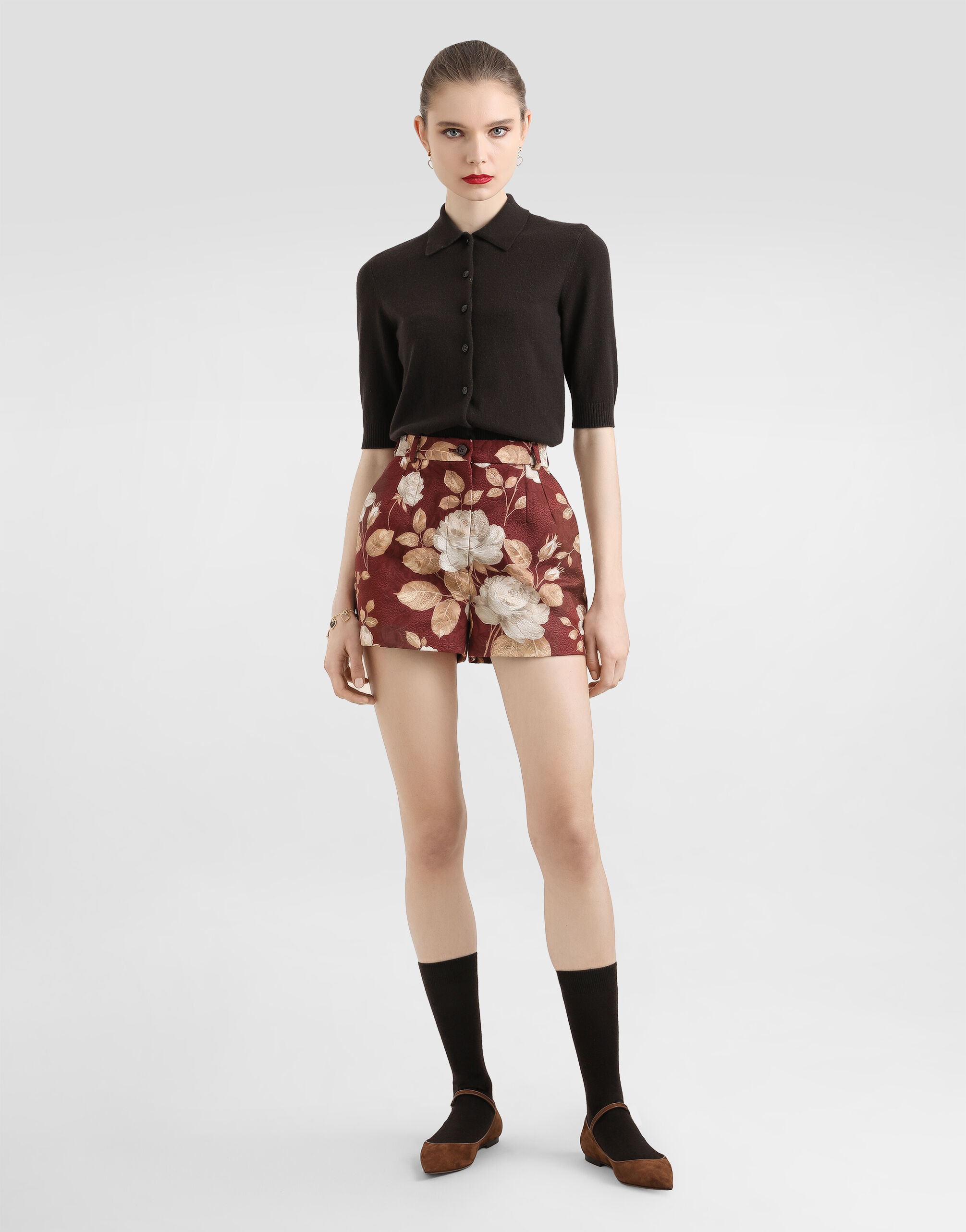 Vintage rose-print brocade shorts - 2