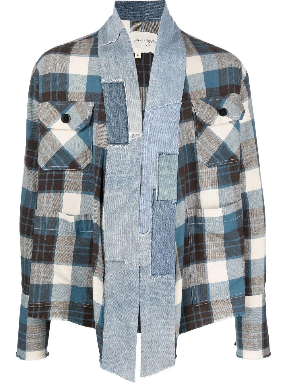 denim-patchwork panel shirt - 1