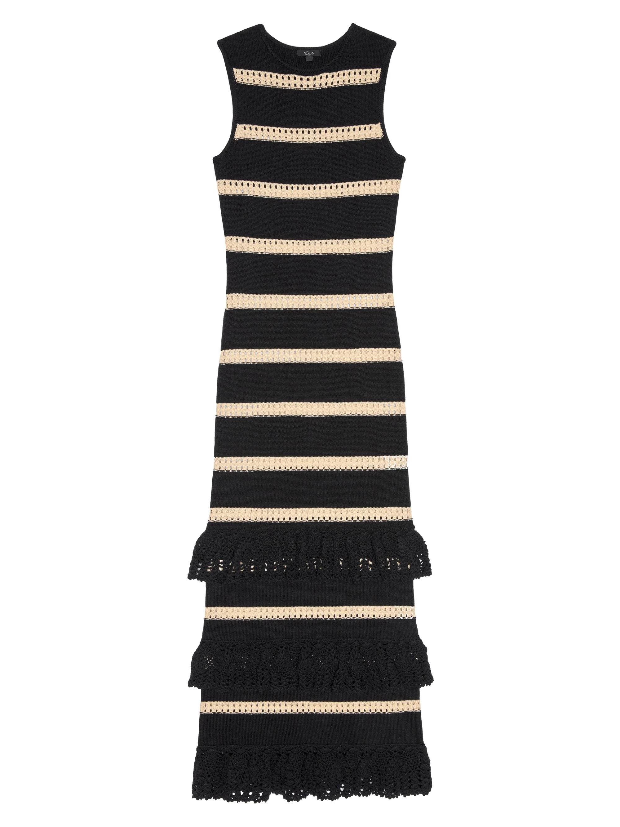 Women's Ana Crochet Stripe Maxi Dress - Black Oat Stripe - 1