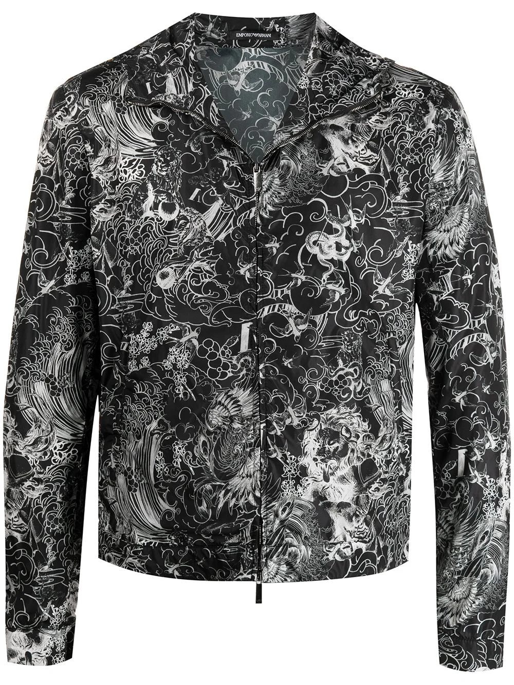 abstract-print hooded jacket - 1