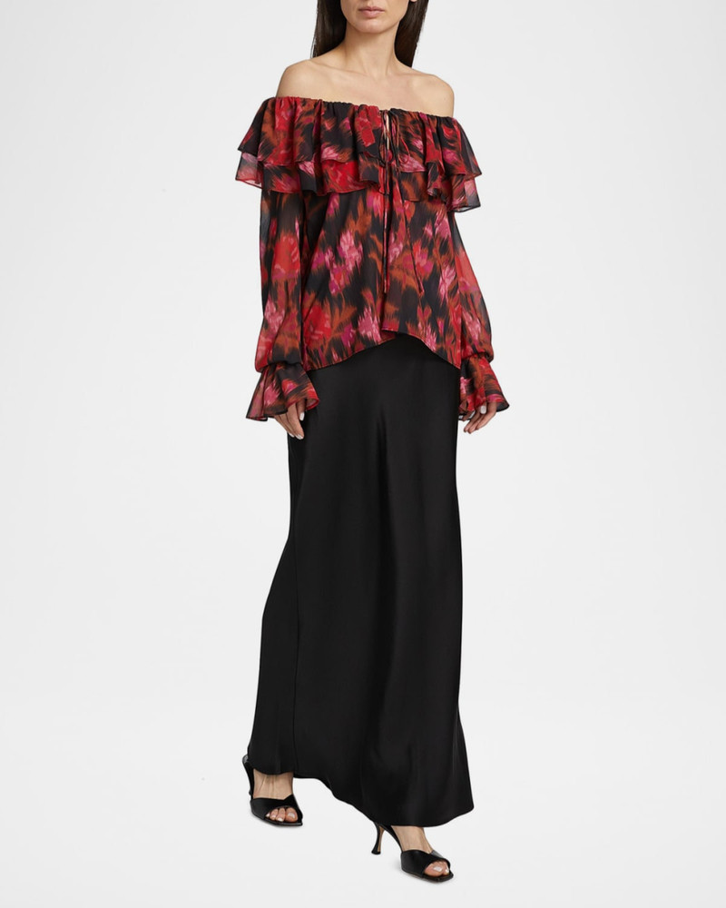 MISA Patsy Floral Chiffon Off-Shoulder Top outlook
