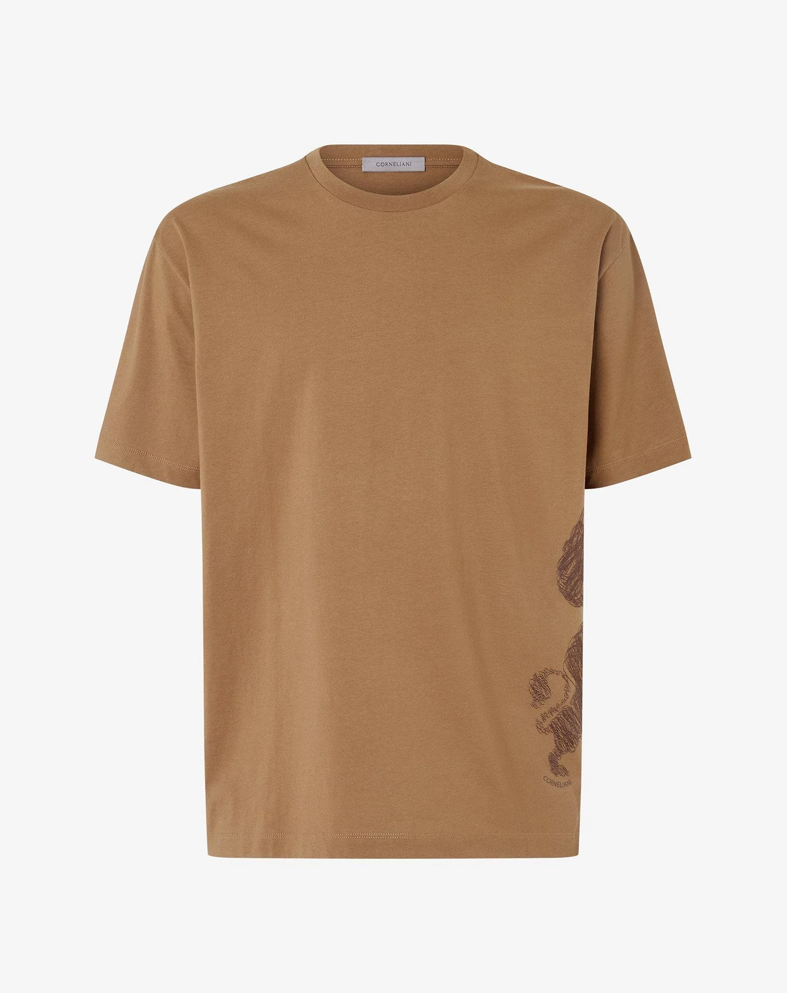 Light brown jersey crew neck t-shirt - 1
