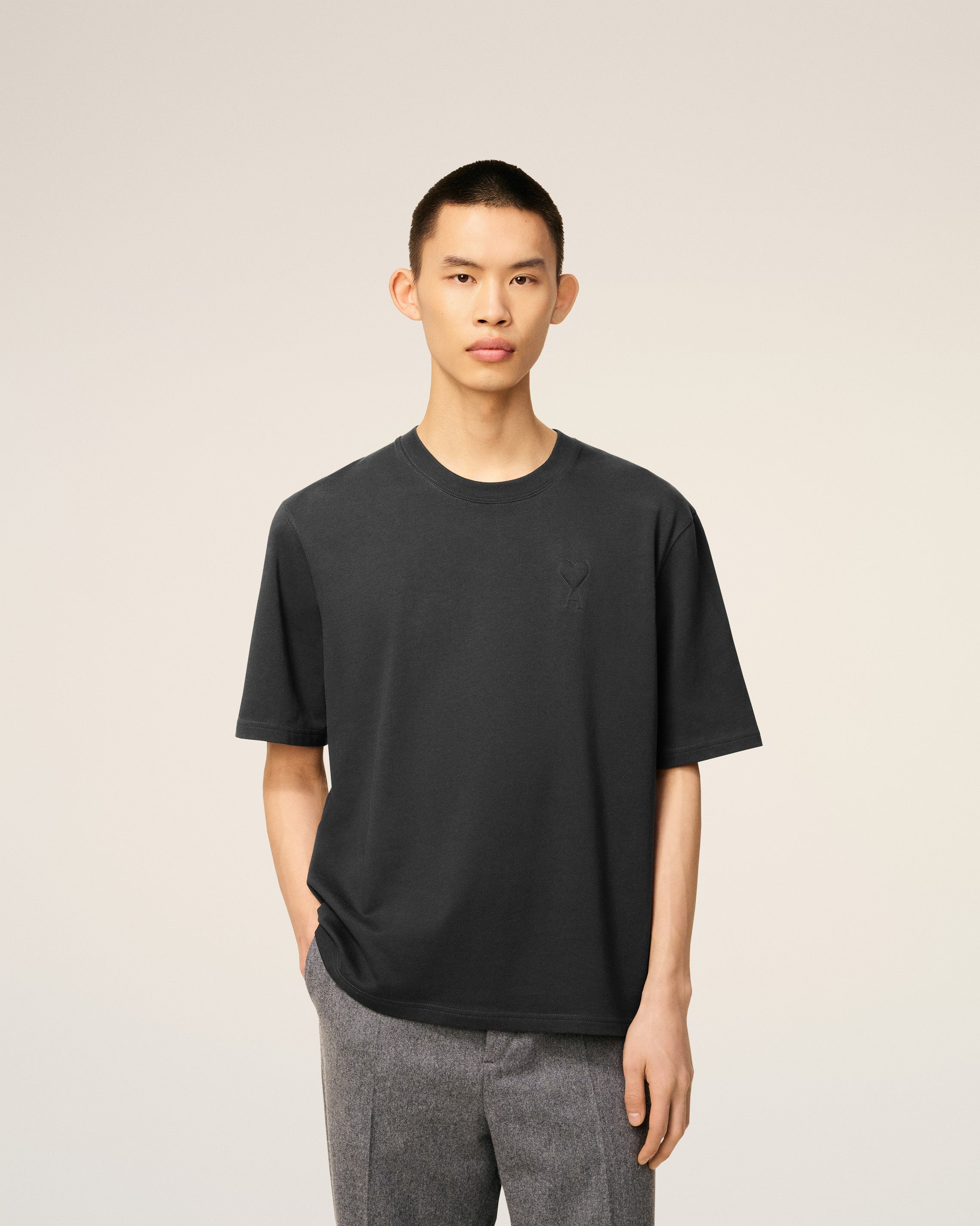 BLACK COTTON AMI DE COEUR COSY FIT T-SHIRT - 3