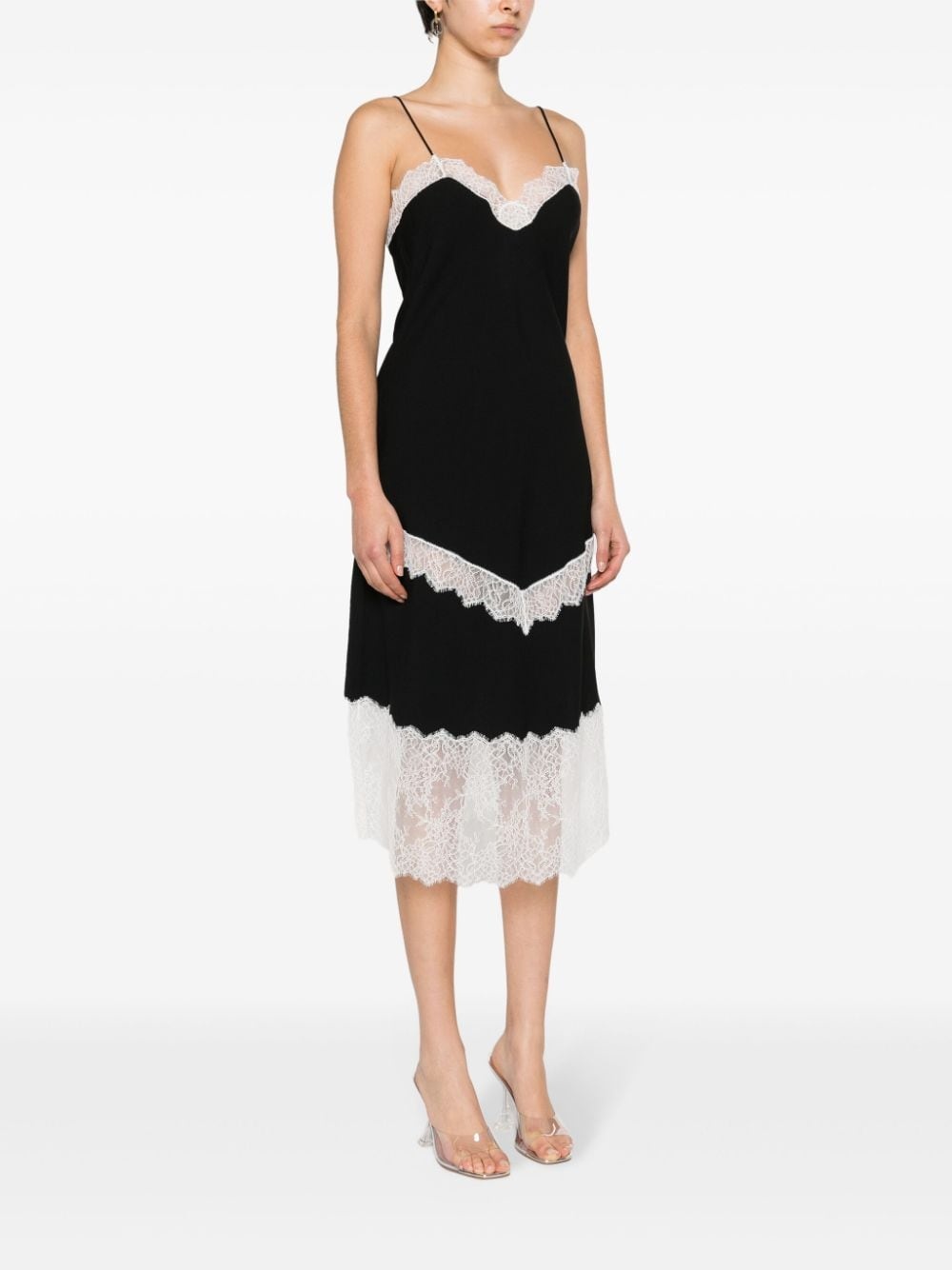 lace-panel crepe slip dress - 3