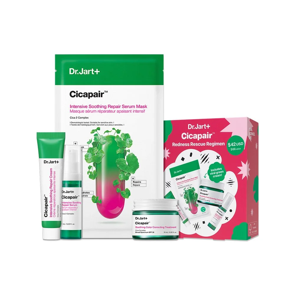 Dr.Jart+ Cicapair™ Redness Rescue Regimen Kit : Mask 0.88 oz. + Serum 0.23 fl. oz. + Cream 0.50 fl. - 1