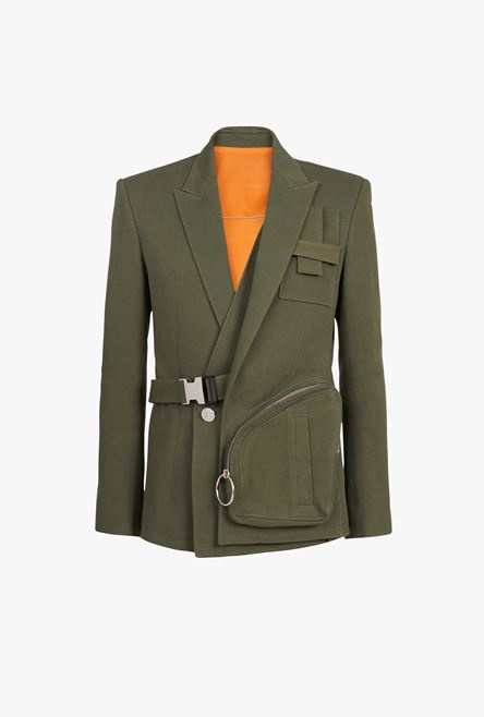 Asymmetrical khaki and orange cotton blazer - 1