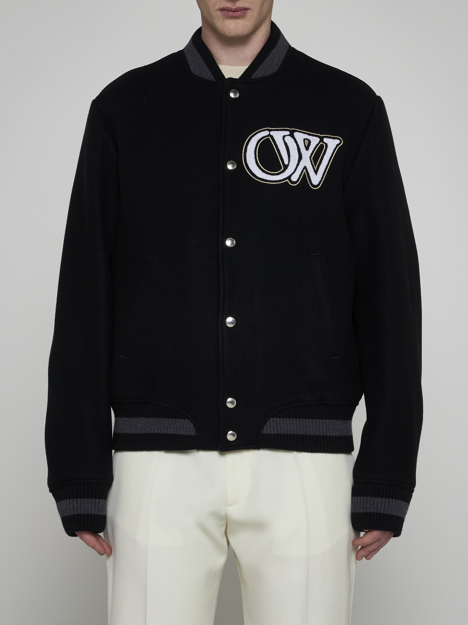 OW logo wool-blend varsity jacket - 3