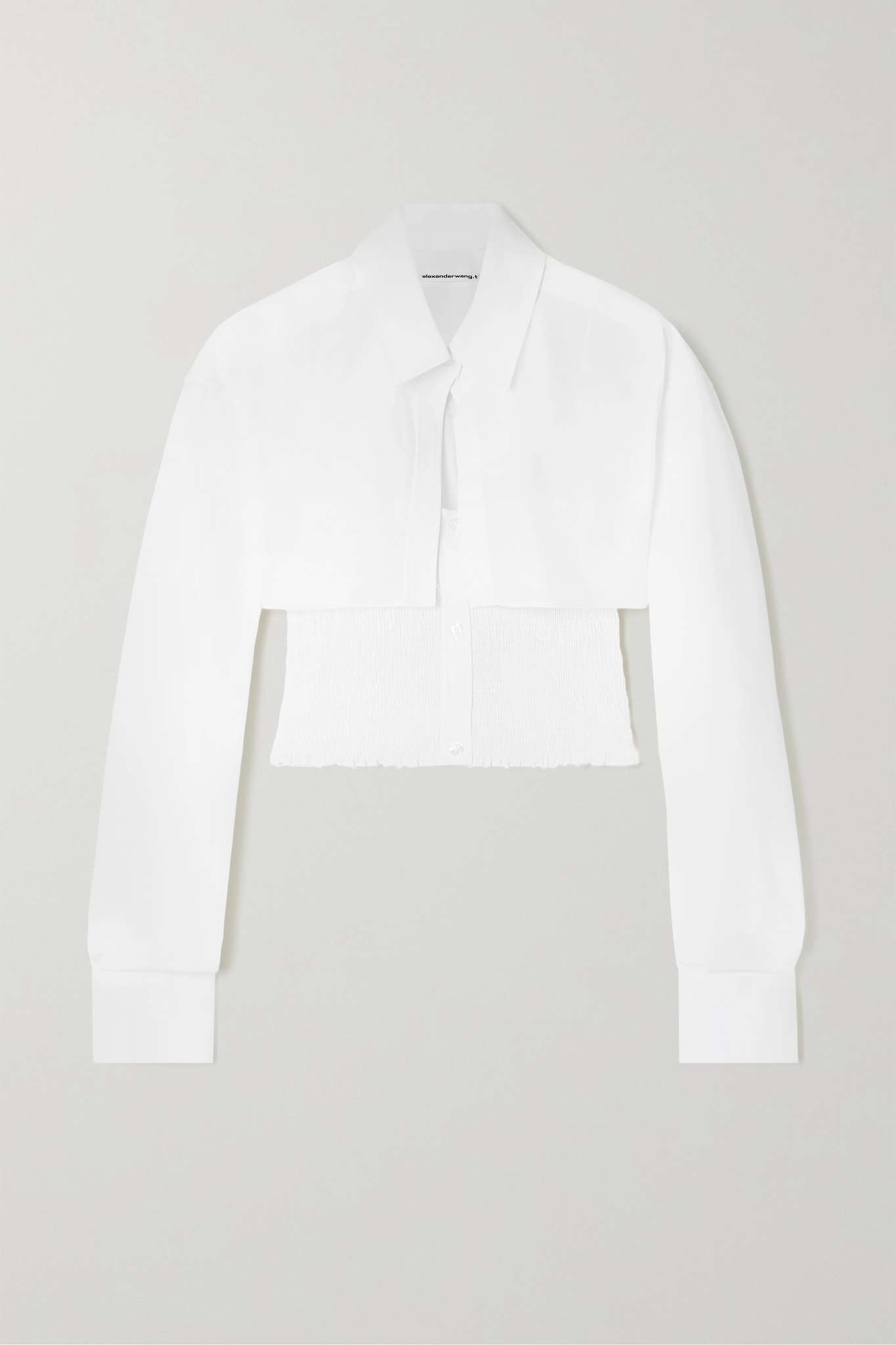 Cropped layered shirred cotton-poplin shirt - 1