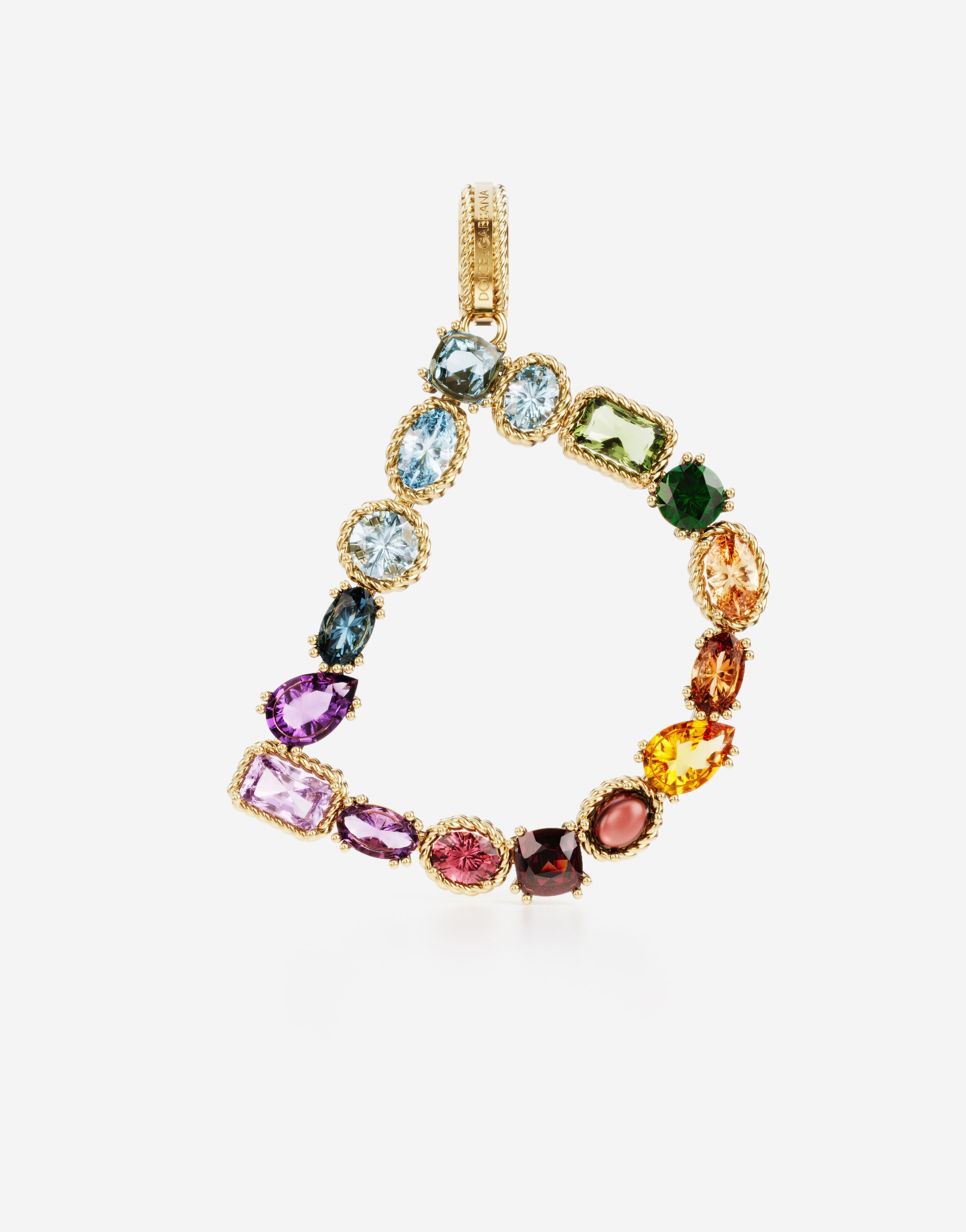 Rainbow alphabet D 18 kt yellow gold charm with multicolor fine gems - 1