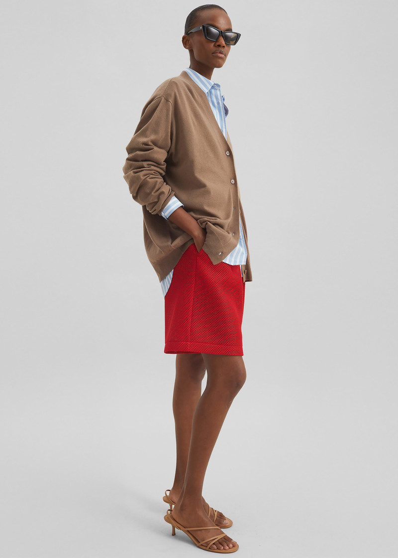 Marfa Mesh Pleated Bermuda Shorts - Red 7