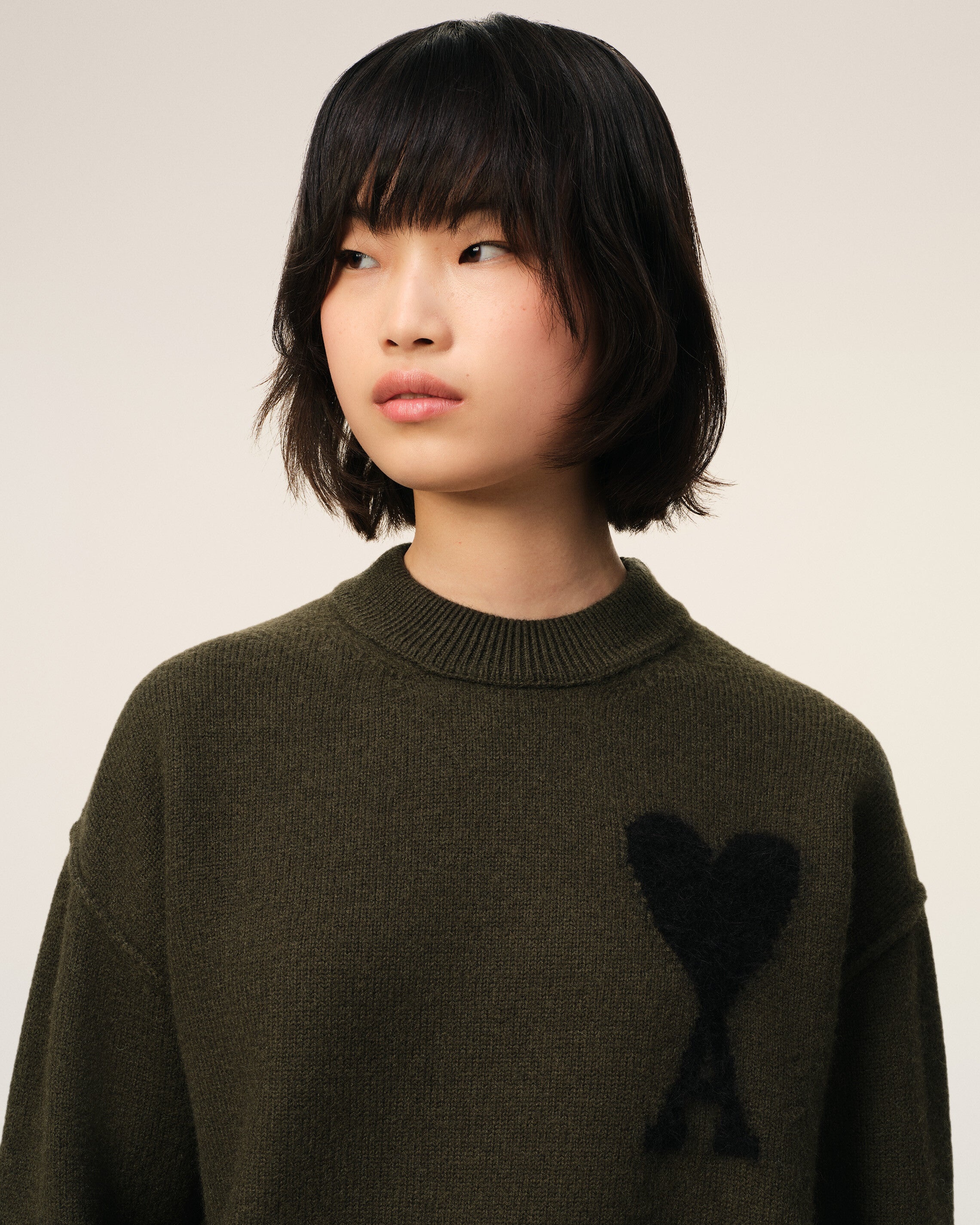 KHAKI WOOL AMI DE COEUR SWEATER - 4