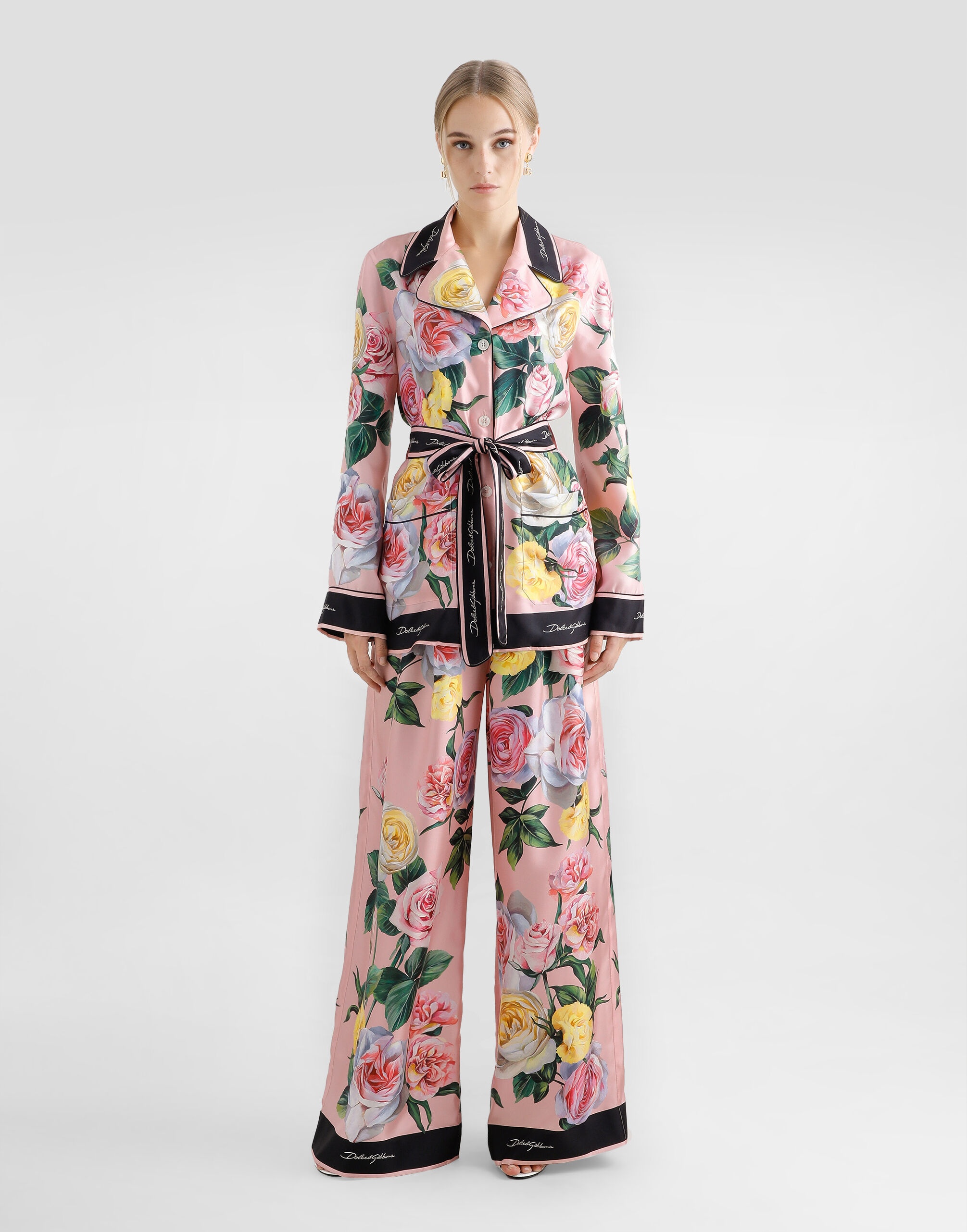 Twill pajama shirt with rose and peony print - 2